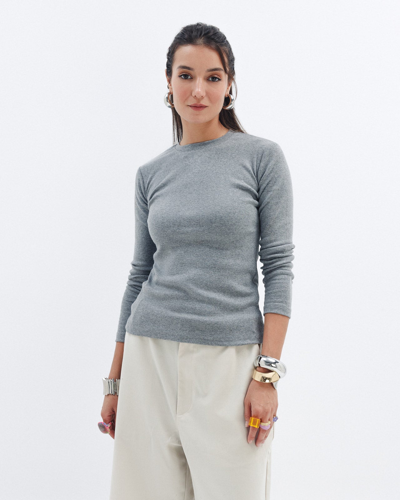 Grey Ribbed Long Sleeve Chocka