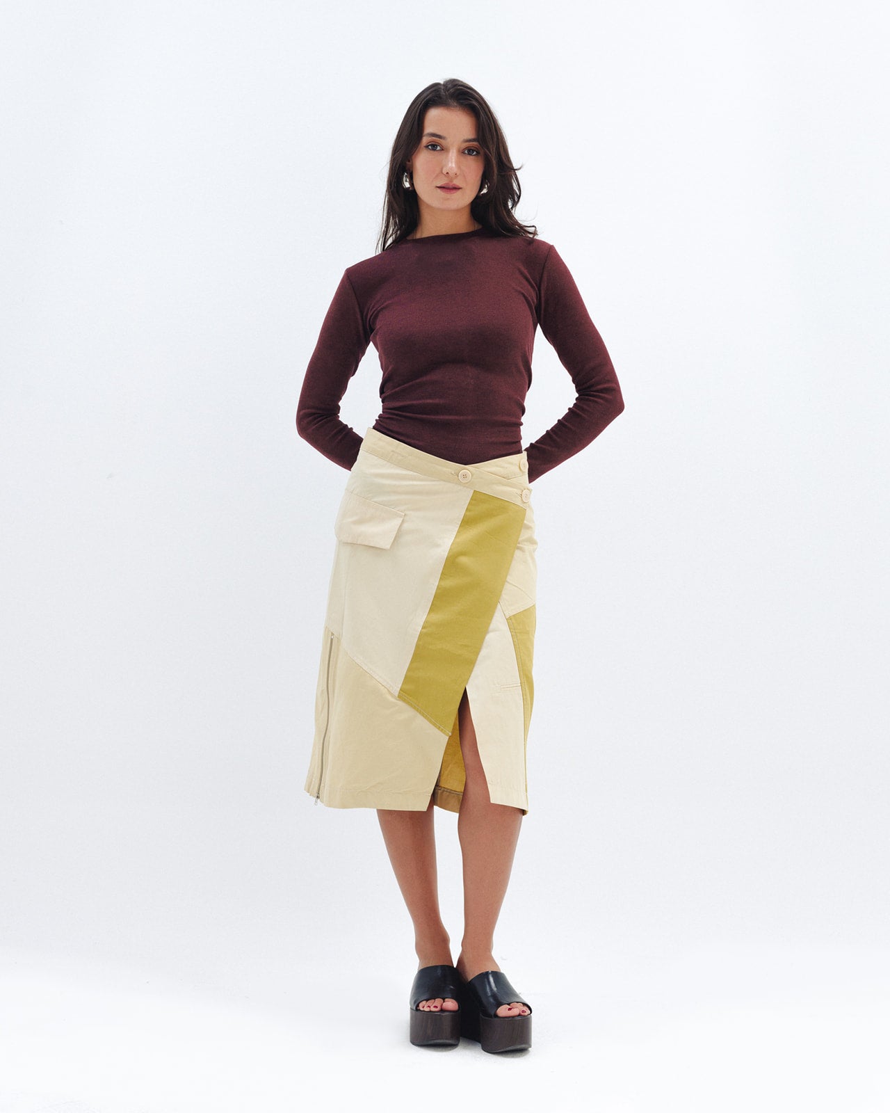 Chocka women's burgundy ribbed long sleeve top, breathable everyday style