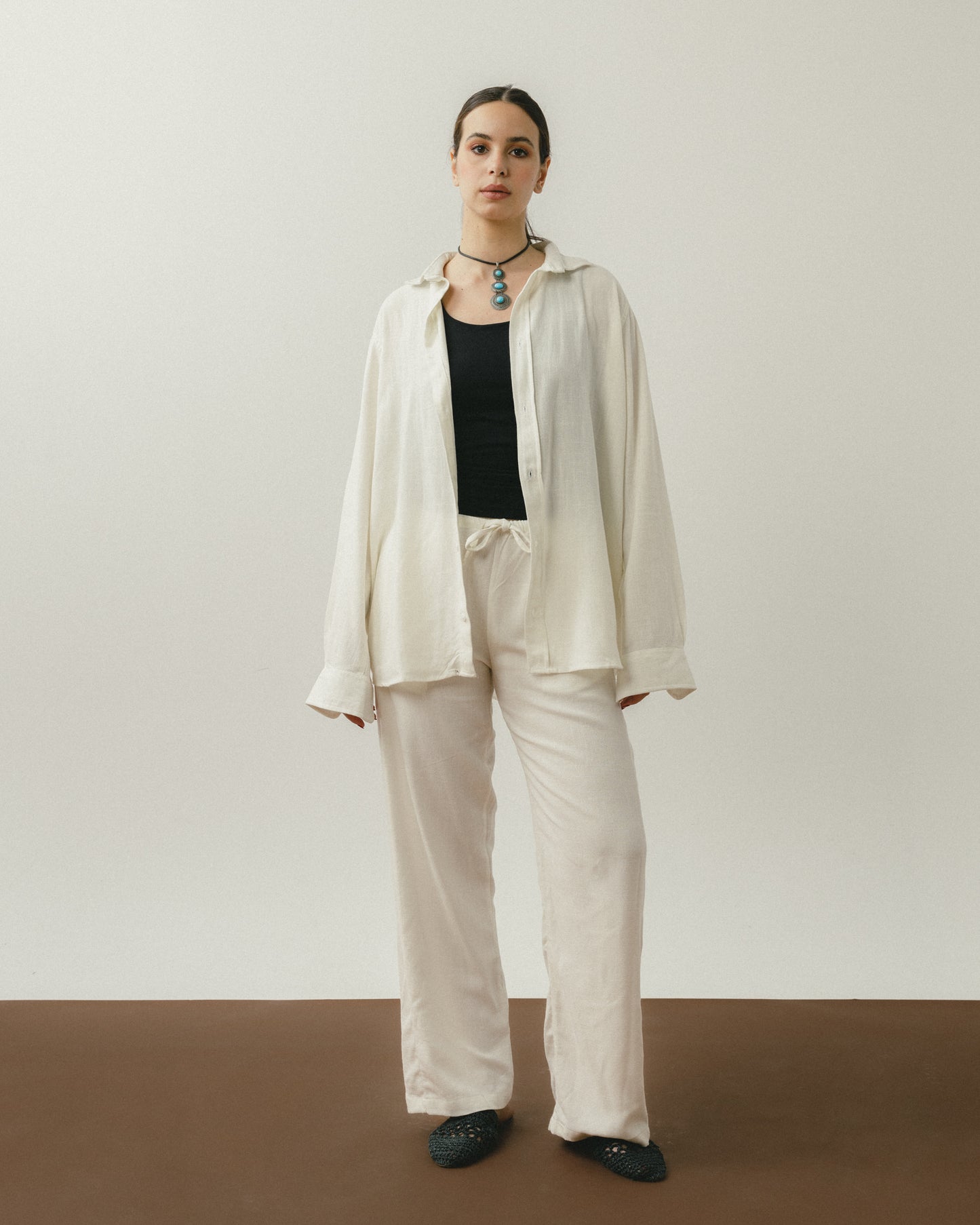 White Linen Viscose Pants