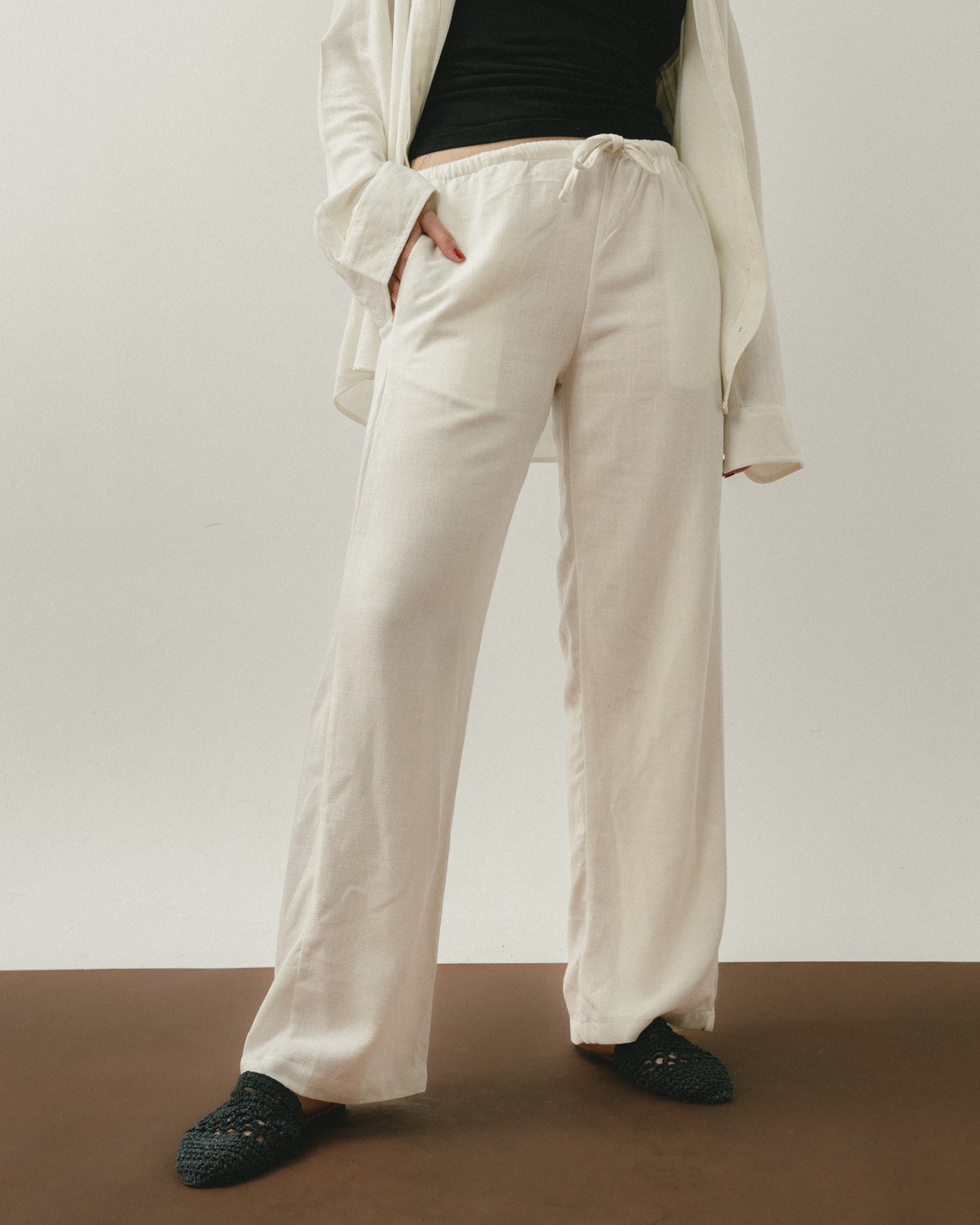 White Linen Viscose Pants