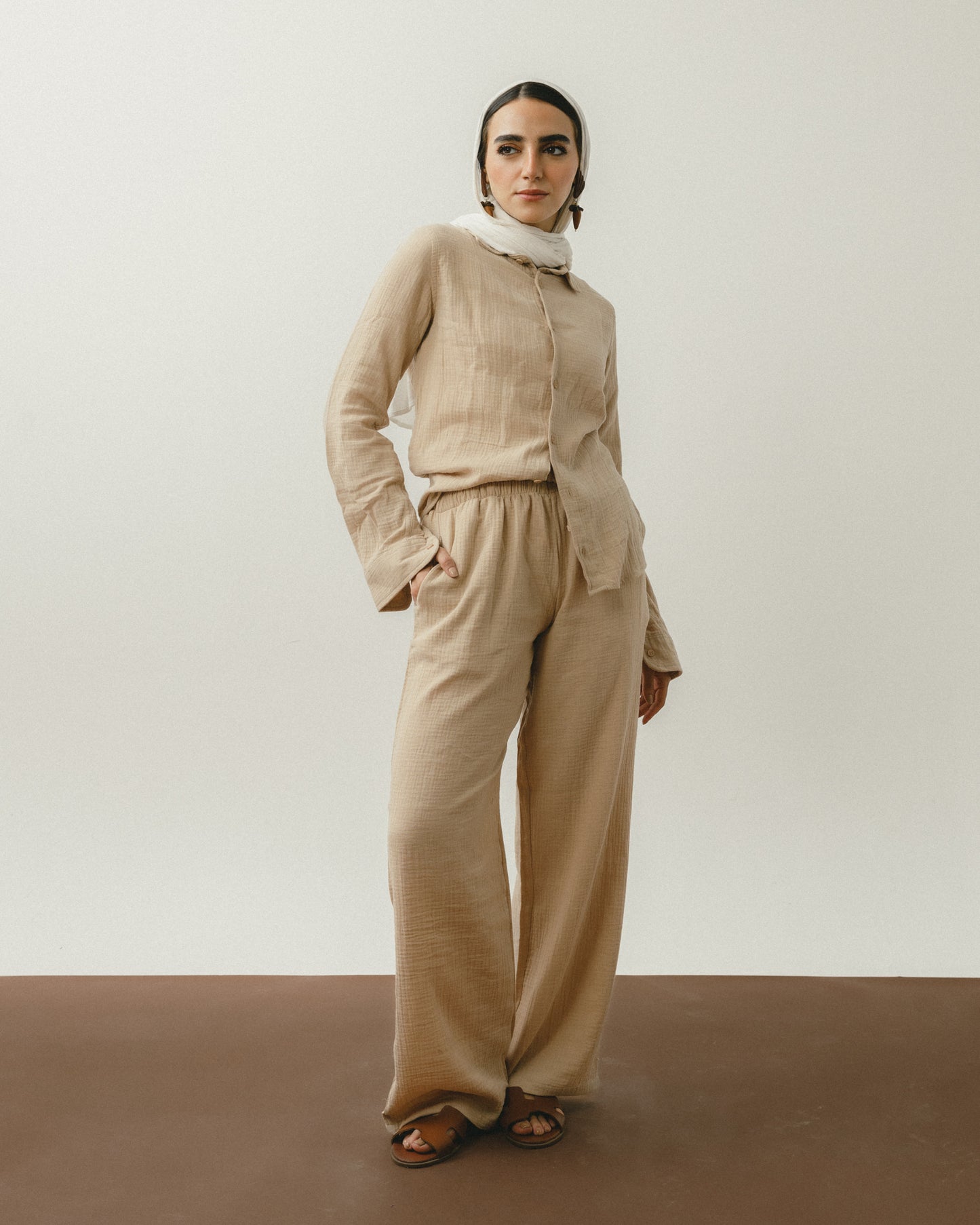 Beige Crinkle Pants