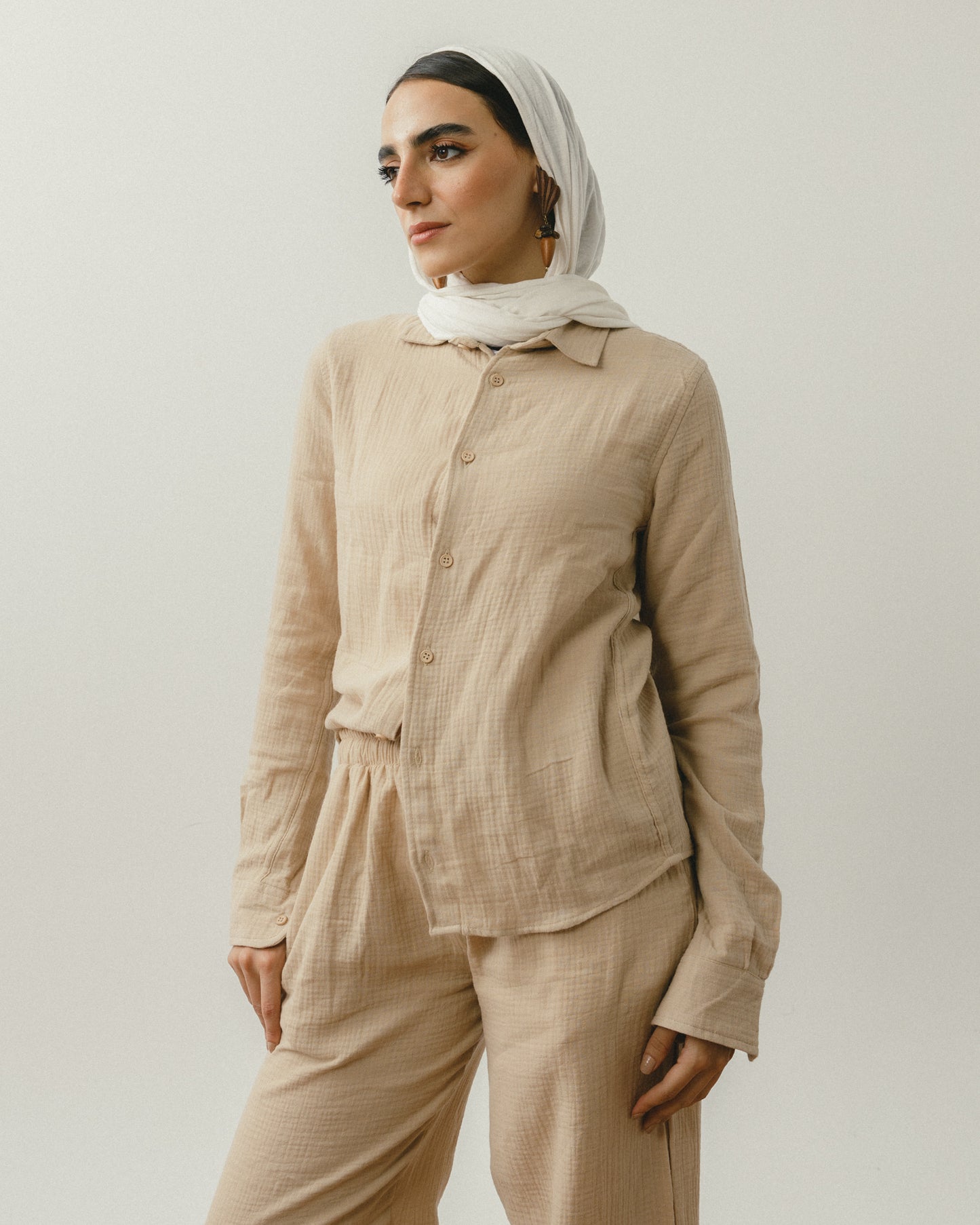 Beige Crinkle Pants