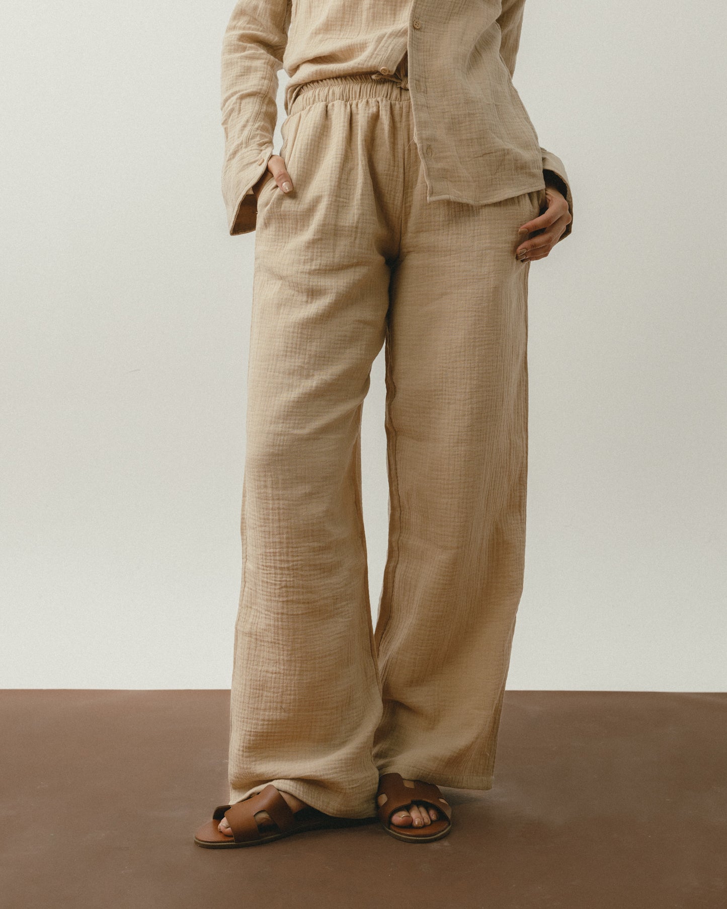 Beige Crinkle Pants