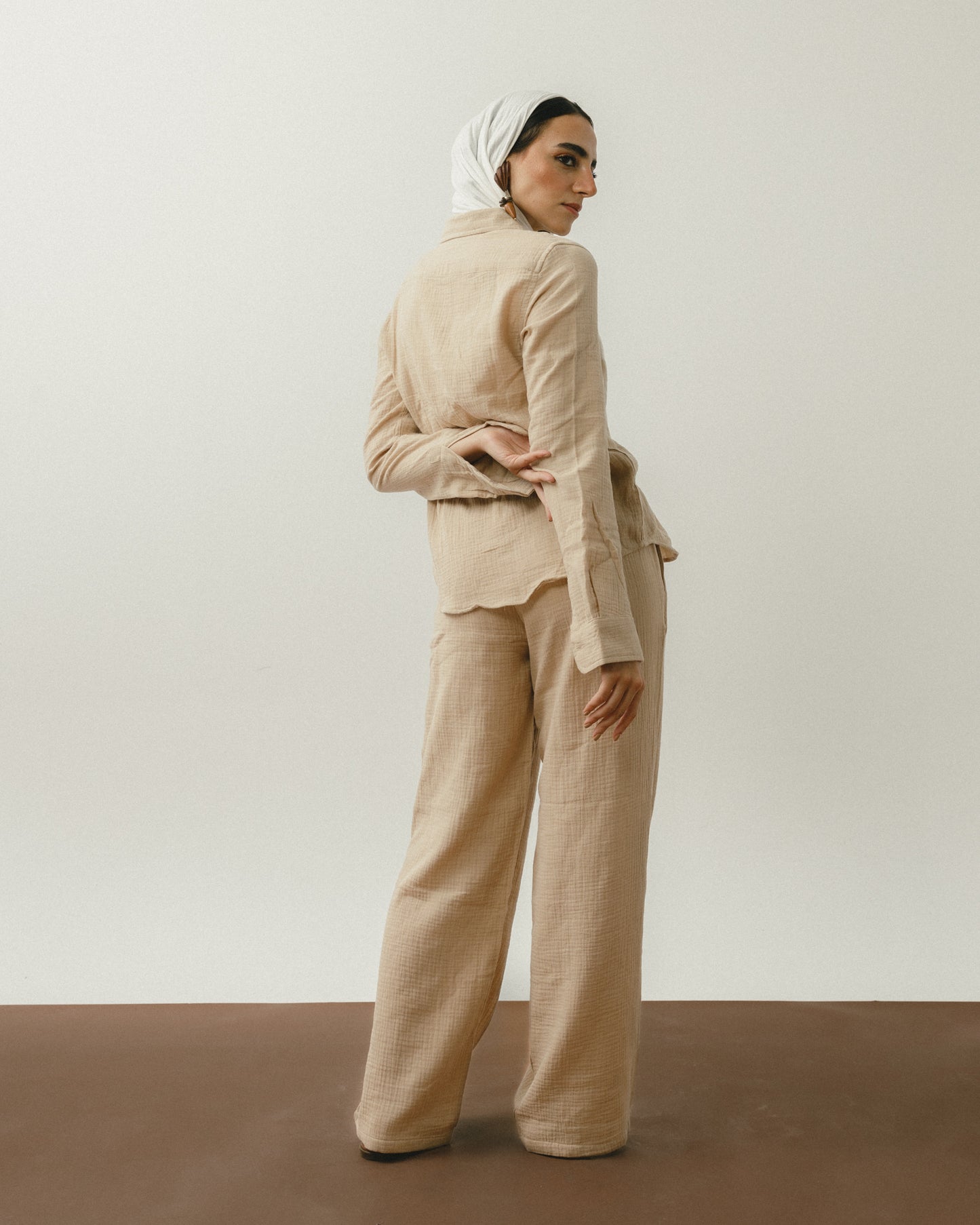 Beige Crinkle Pants
