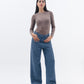 Women's mocha ribbed long sleeve top on model, Chocka Egypt