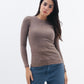 Chocka women's mocha ribbed long sleeve top, breathable everyday style