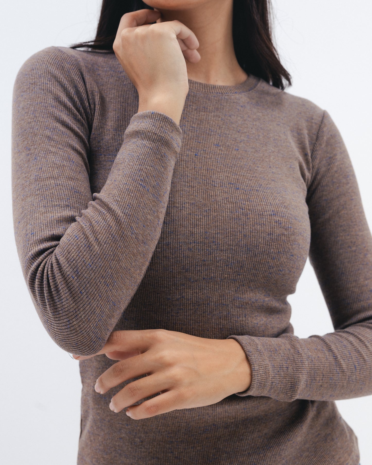 Women's mocha ribbed long sleeve top by Chocka