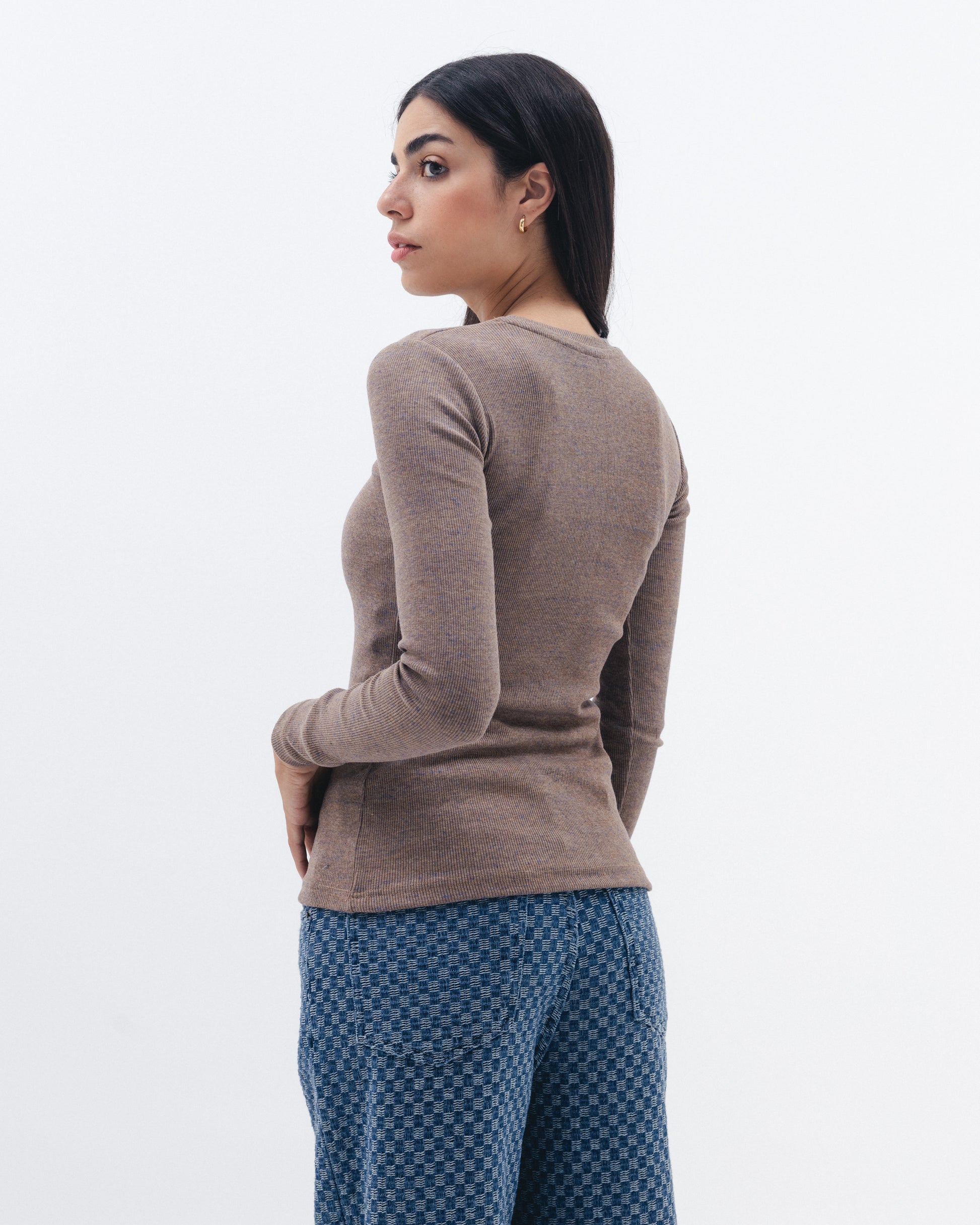 Women's mocha ribbed long sleeve top - Chocka Egypt