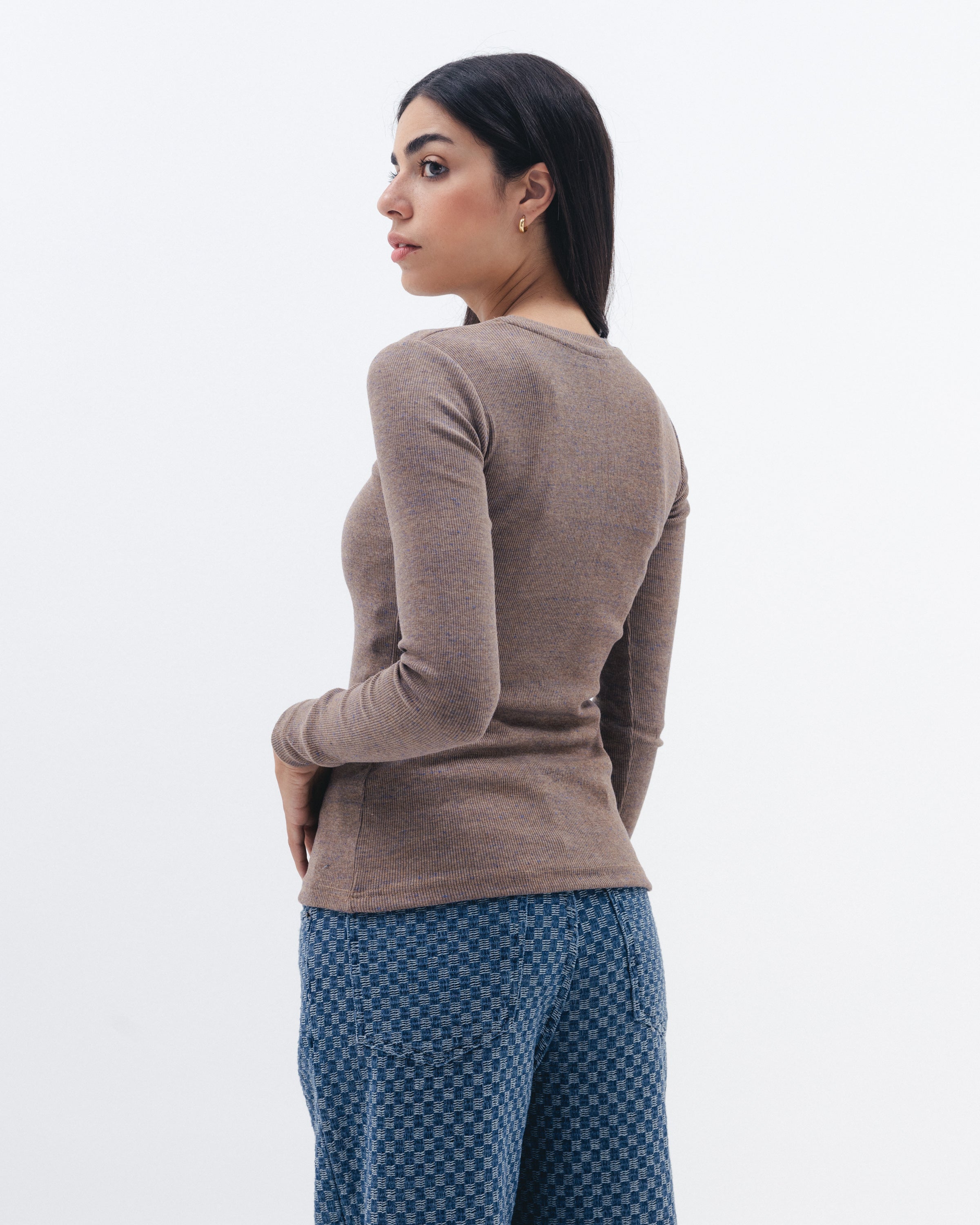 Women's mocha ribbed long sleeve top - Chocka Egypt