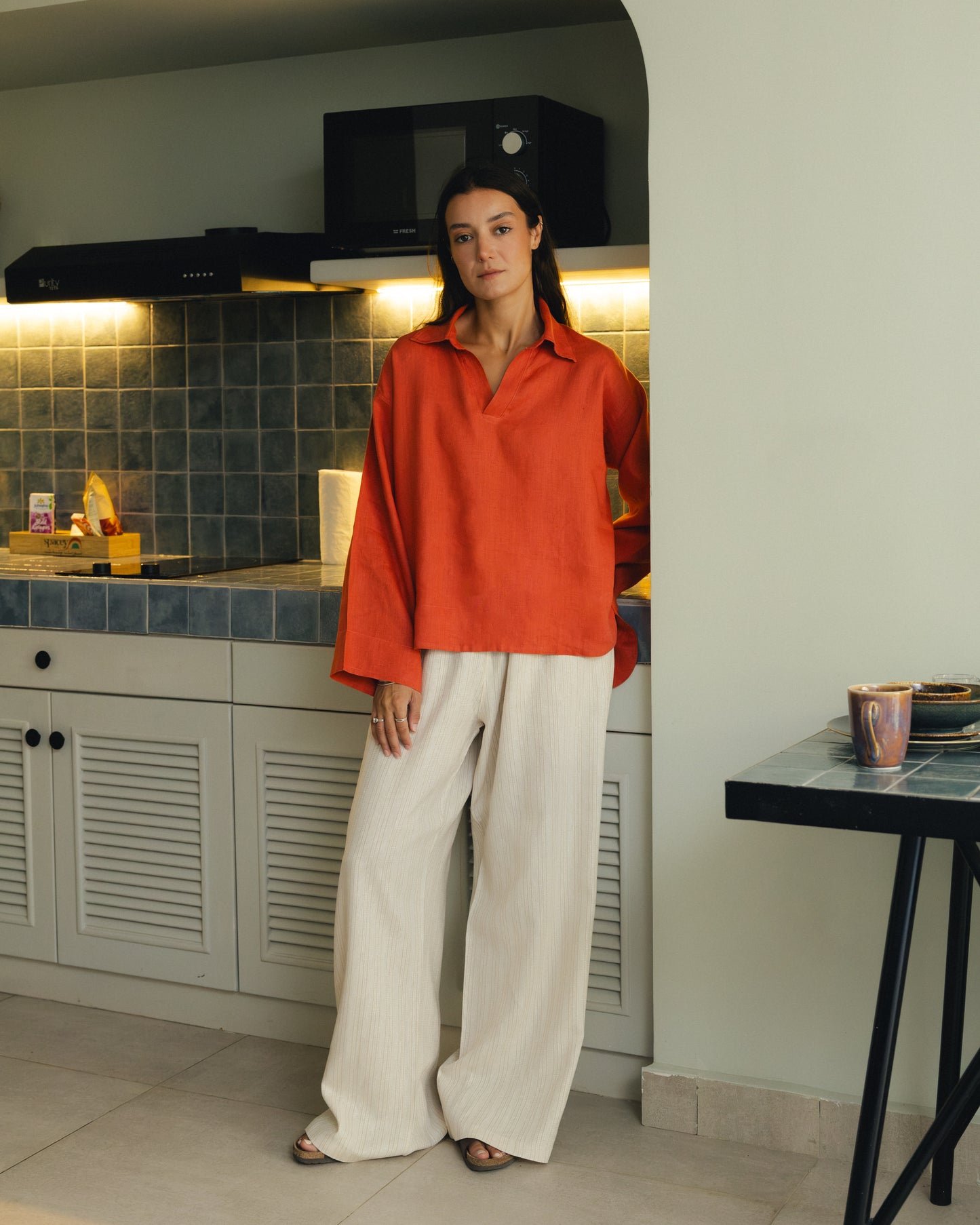 Orange Pure Linen Blouse
