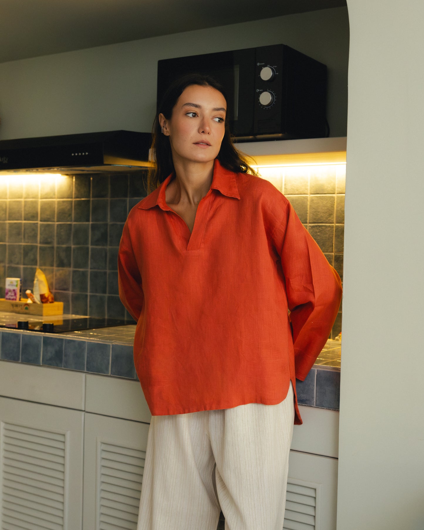 Orange Pure Linen Blouse