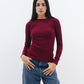 Women's ruby ribbed long sleeve top on model, Chocka Egypt