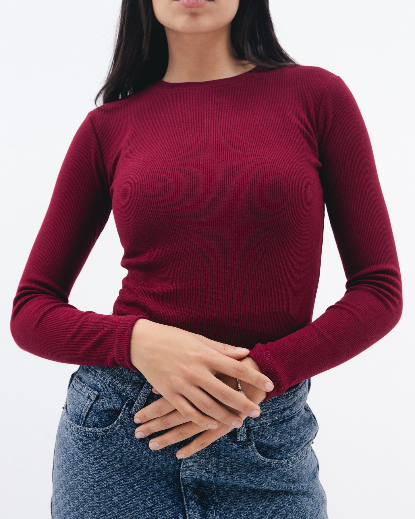 Women's ruby ribbed long sleeve top by Chocka