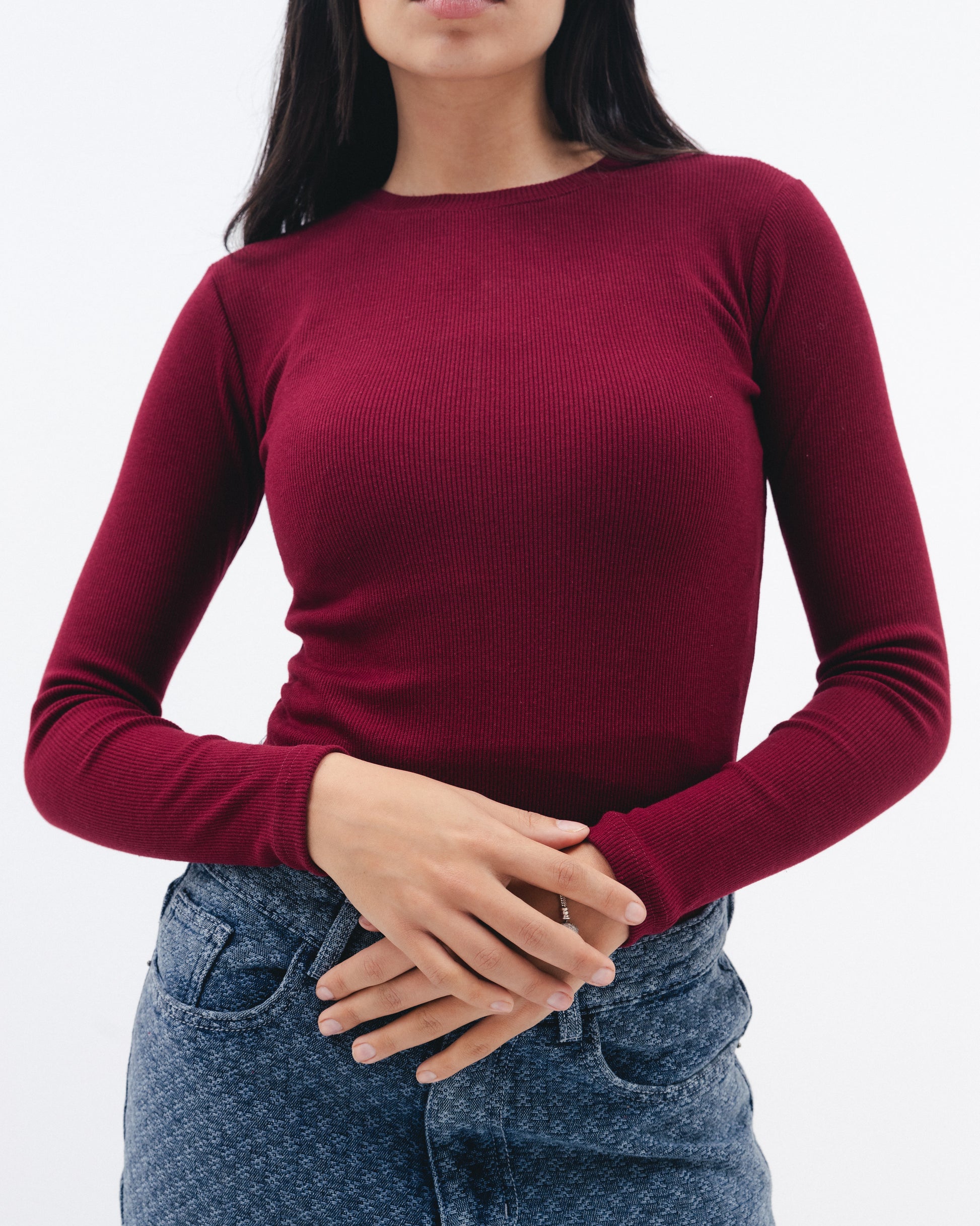 Women's ruby ribbed long sleeve top by Chocka