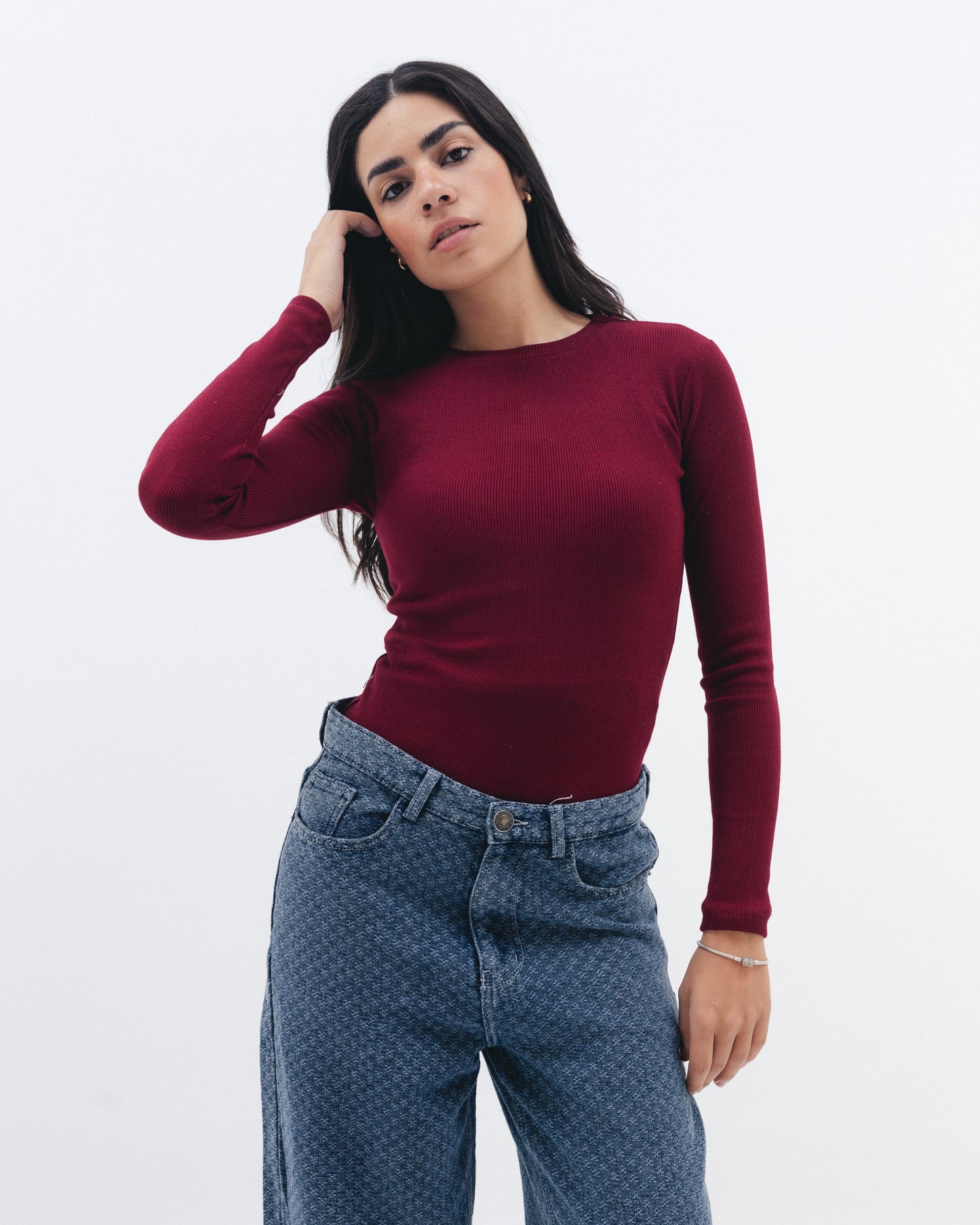 Women's ruby ribbed long sleeve top - Chocka Egypt
