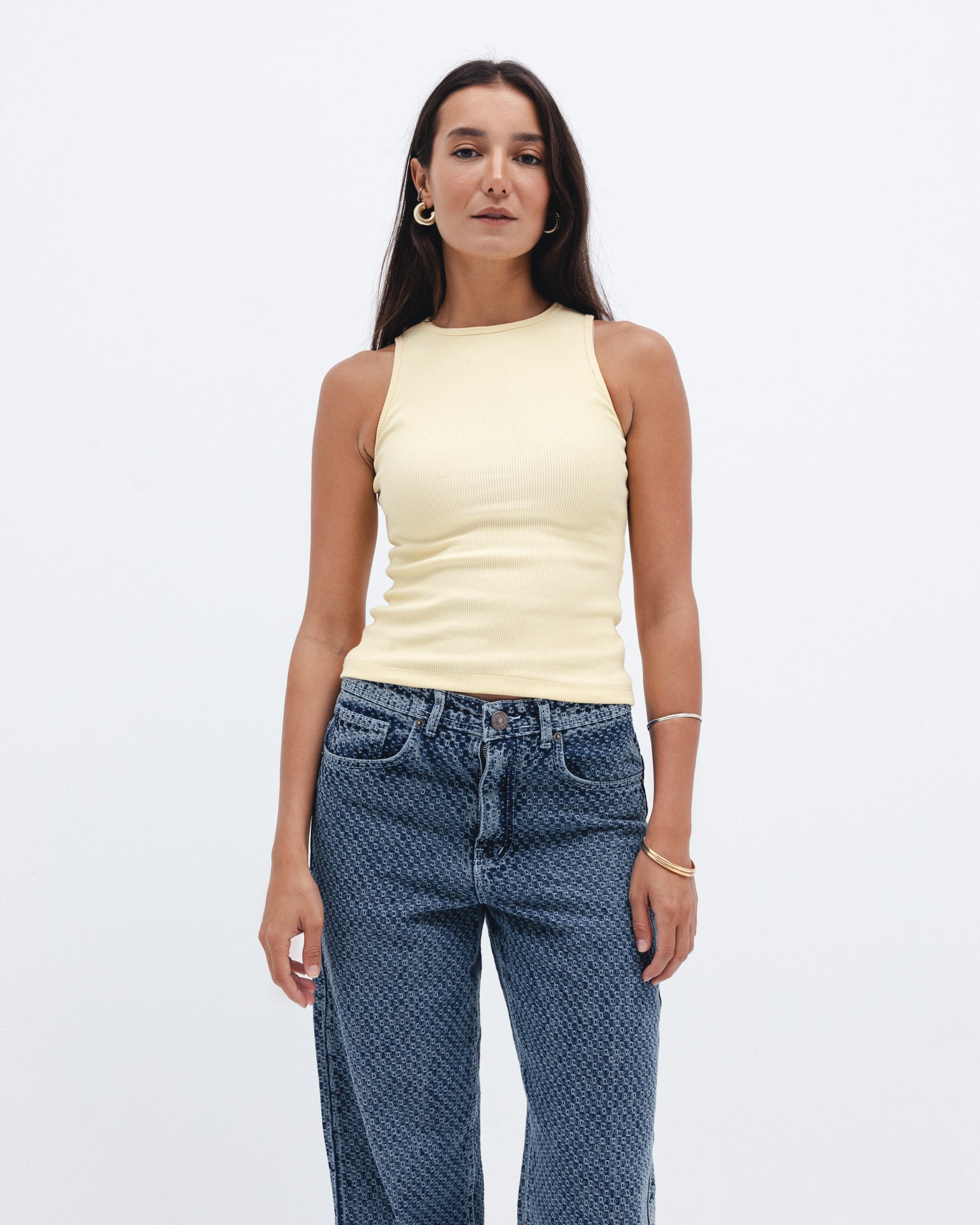 Chocka women's butter yellow ribbed crewneck top, breathable everyday style