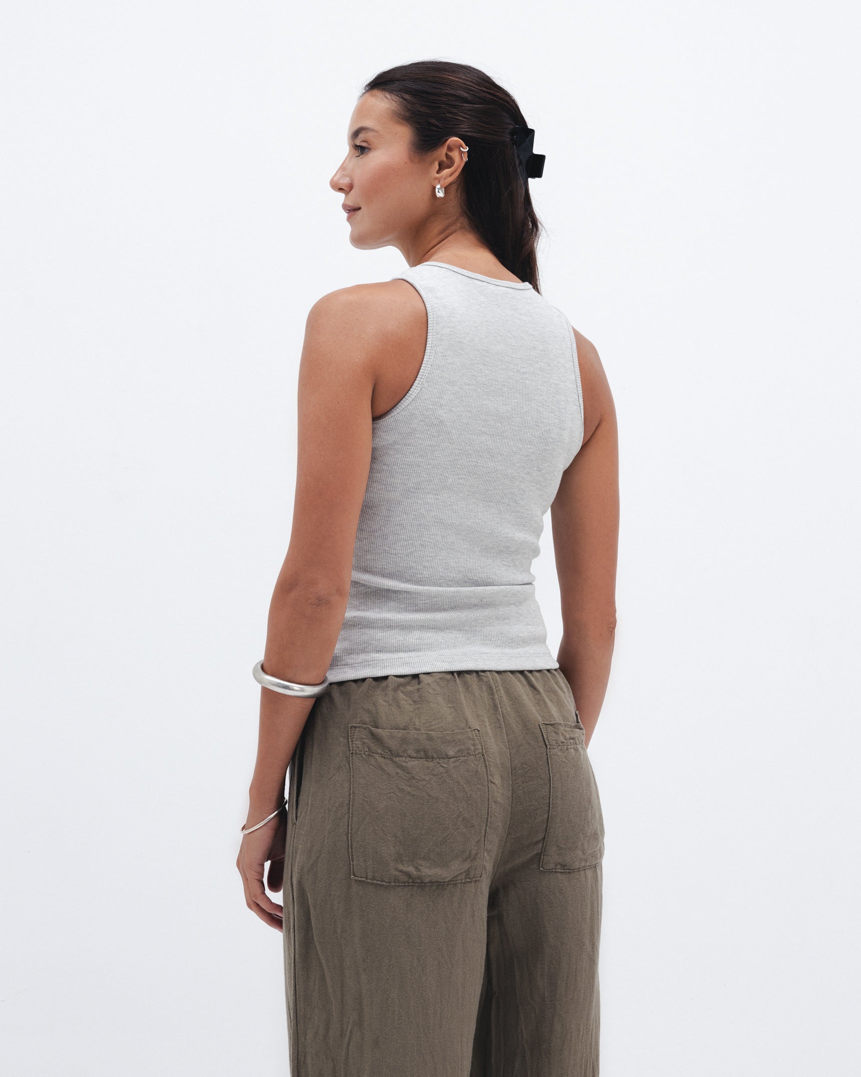 Cloud Grey Ribbed Crewneck Top Chocka