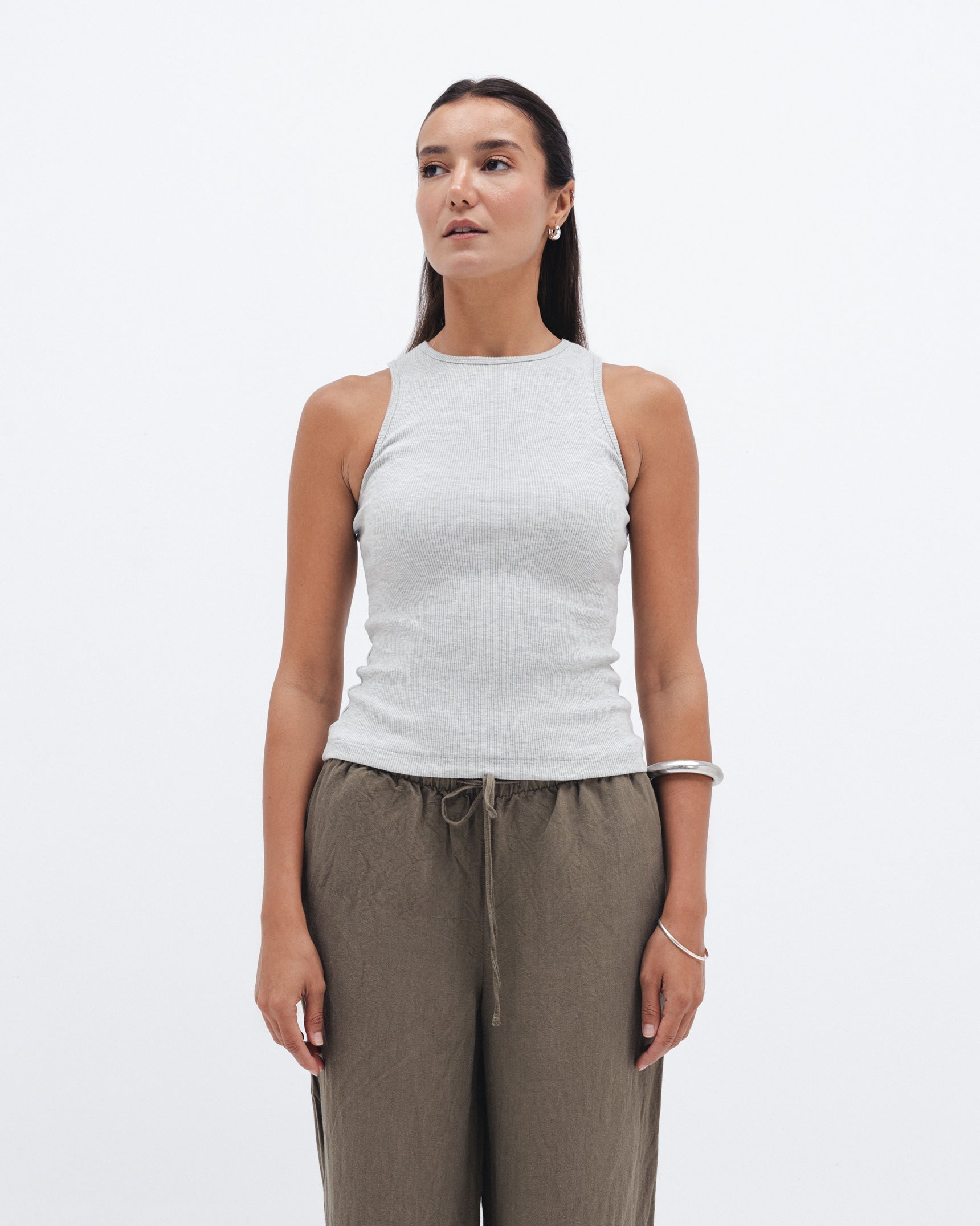 Women's cloud grey ribbed crewneck top - Chocka Egypt