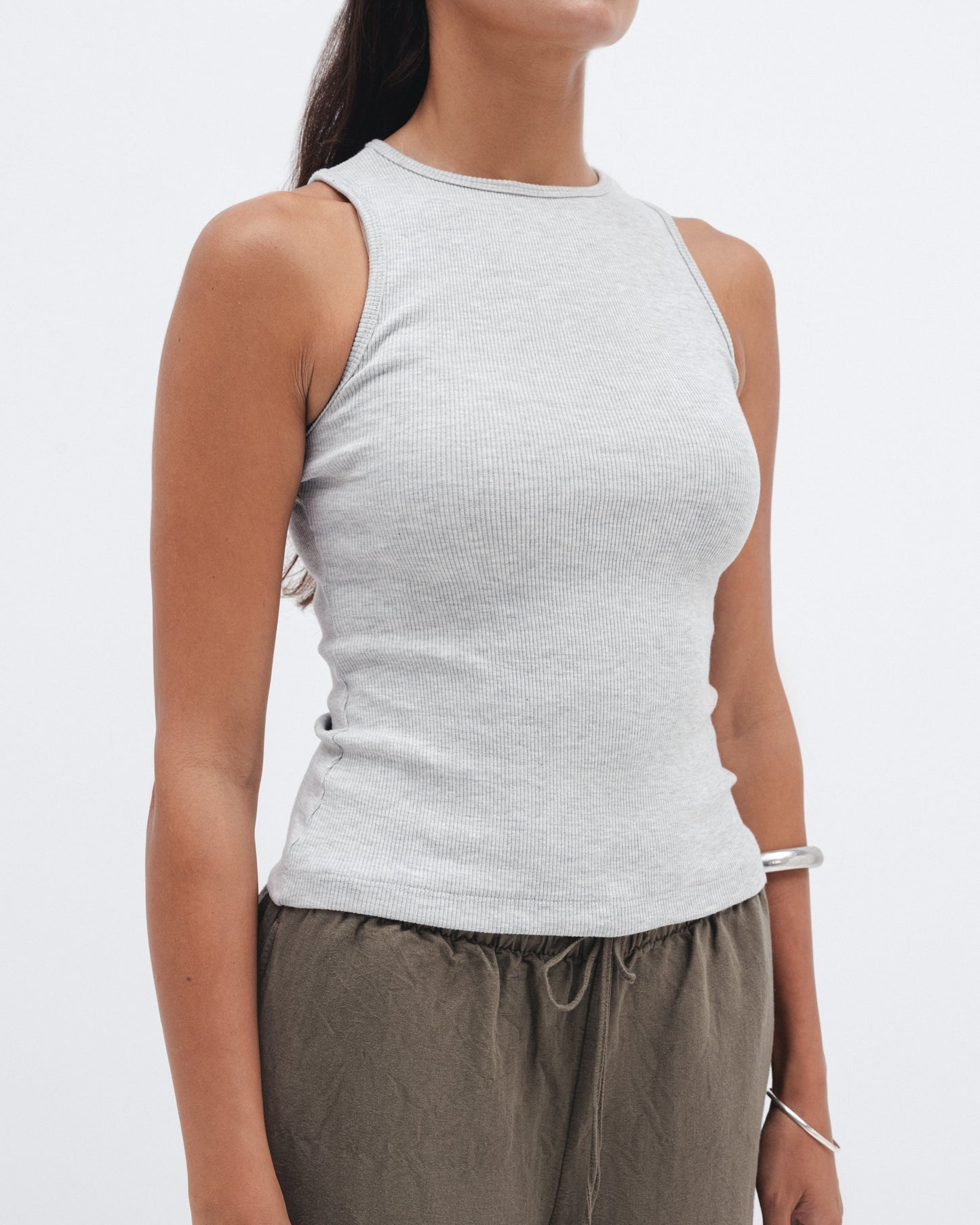 Cloud Grey Ribbed Crewneck Top