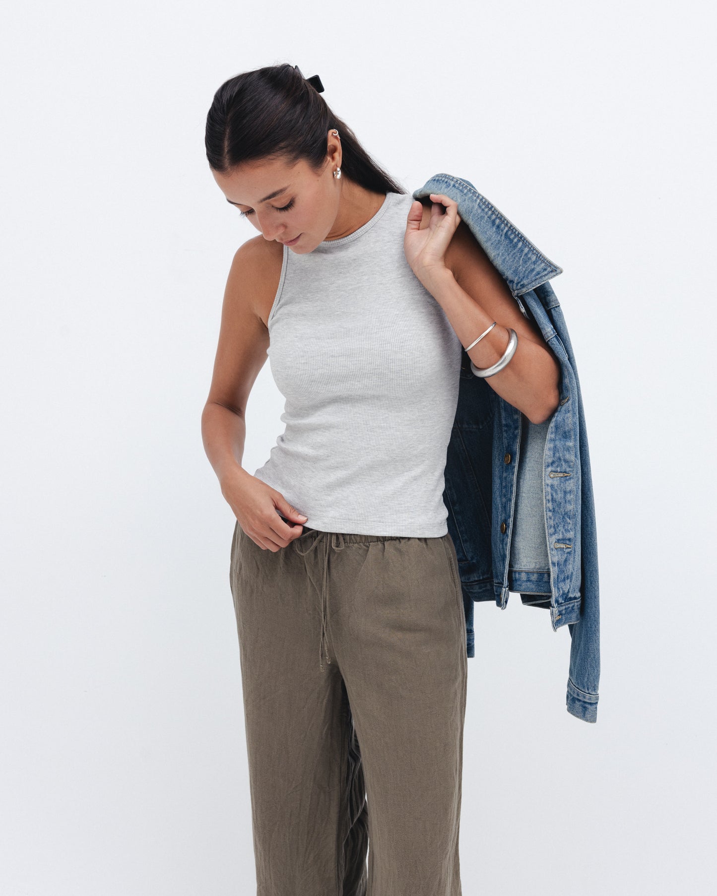 Cloud Grey Ribbed Crewneck Top