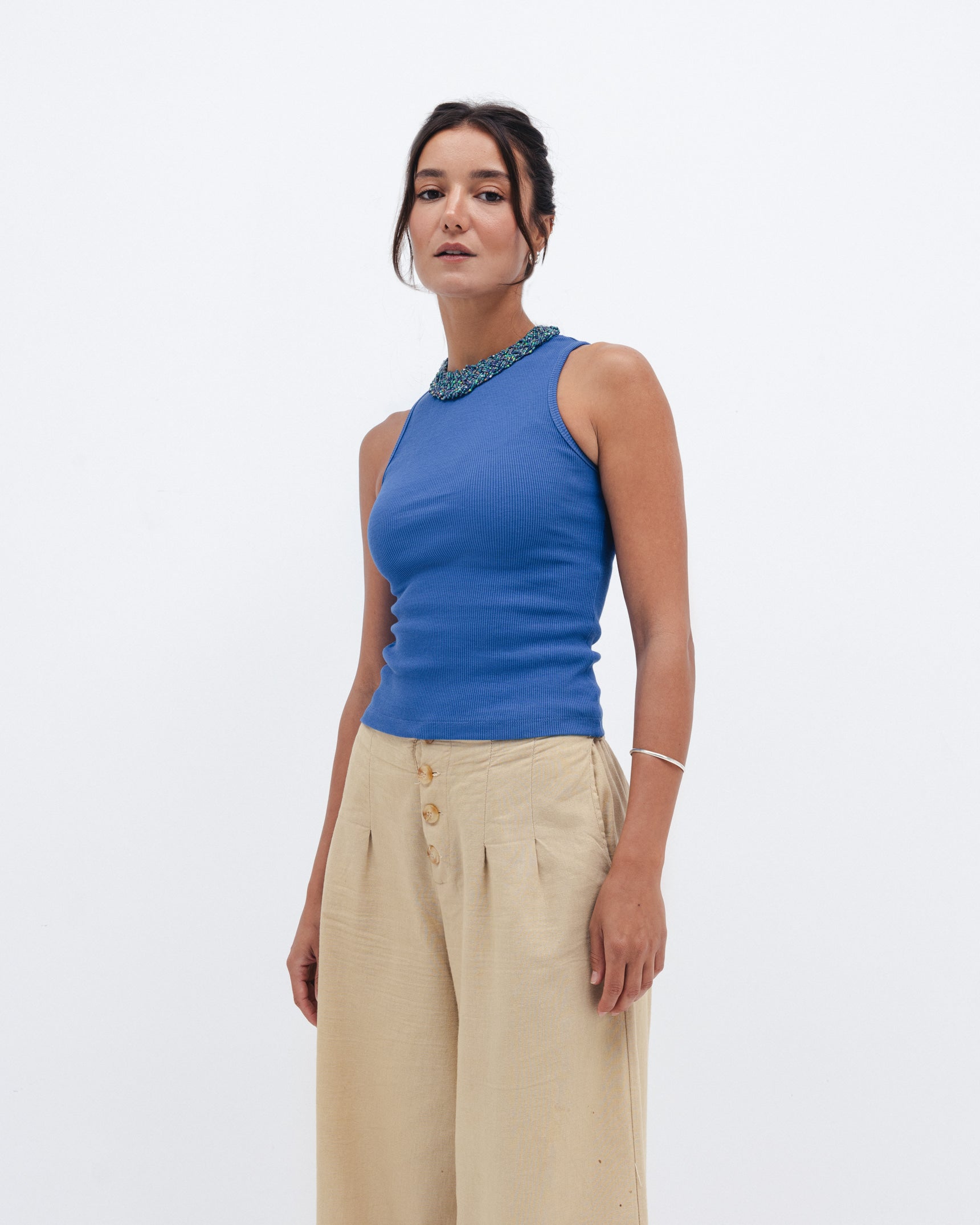 Royal Blue Ribbed Crewneck Top - Chocka