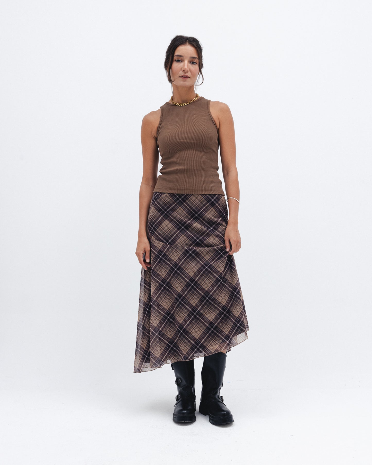 Brown Ribbed Crewneck Top
