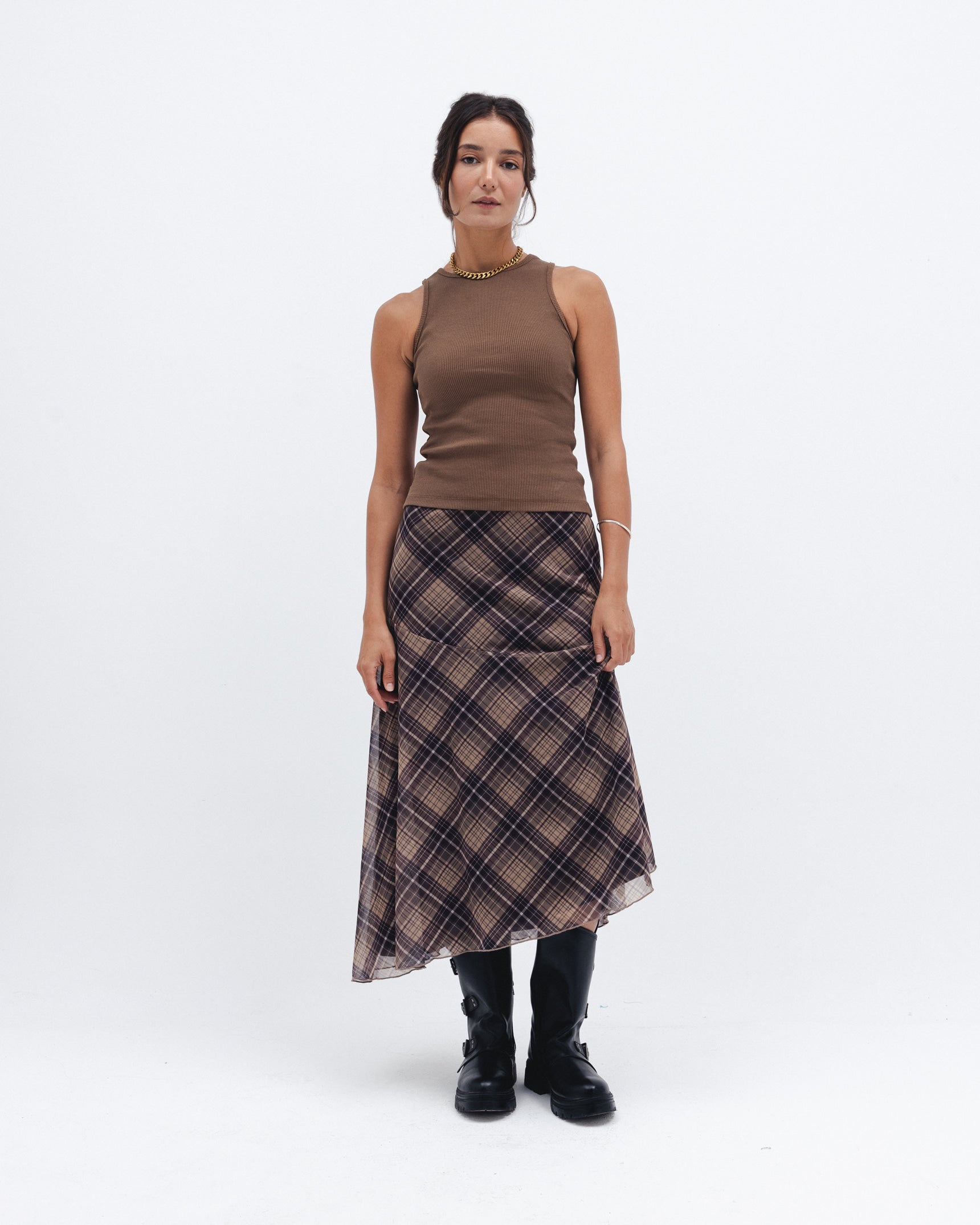 Women's brown ribbed crewneck top available online at Chocka Egypt