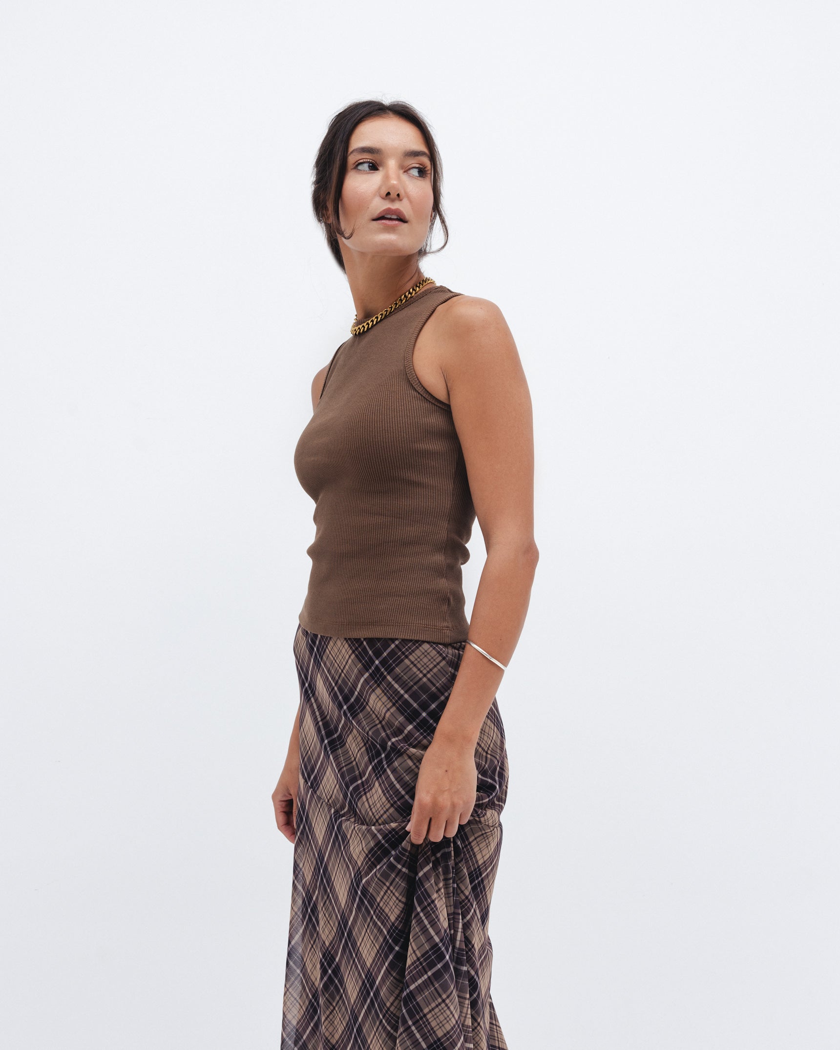 Chocka women's brown ribbed crewneck top, breathable everyday style