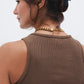 Brown Ribbed Crewneck Top