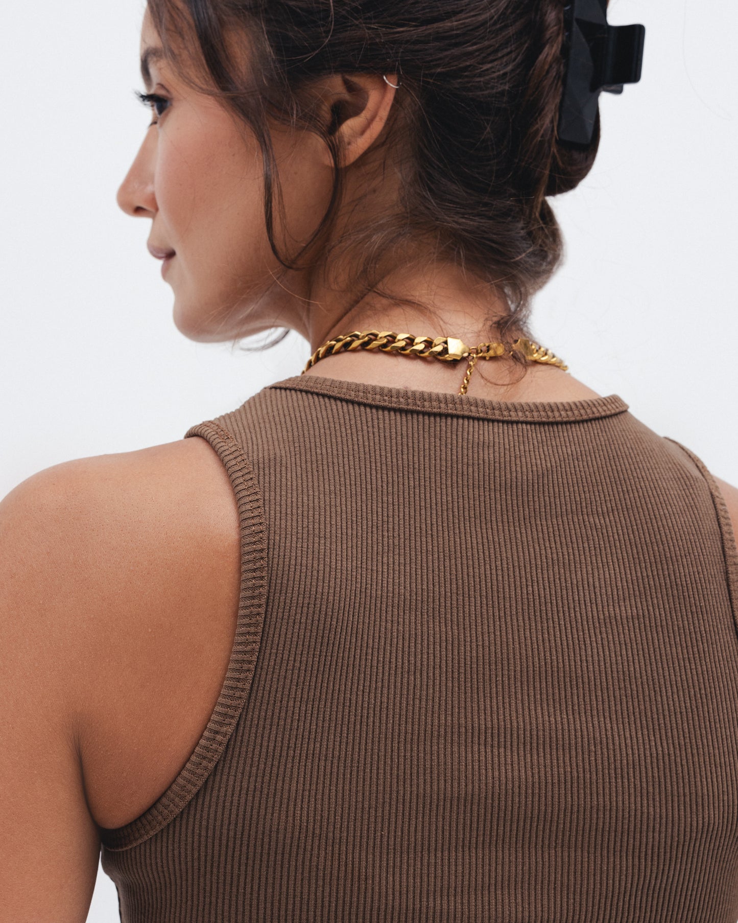 Brown Ribbed Crewneck Top