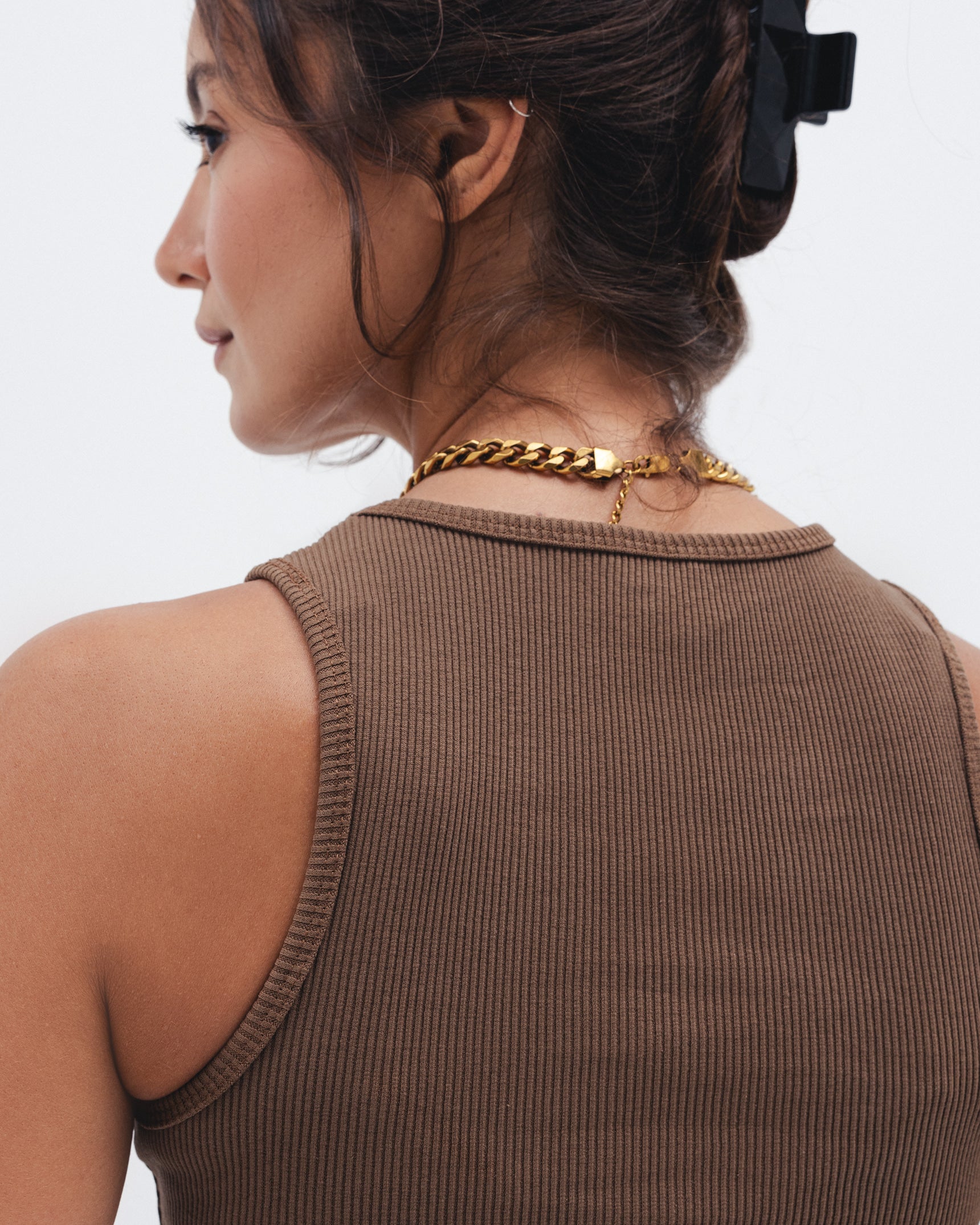 Women's brown ribbed crewneck top - Chocka Egypt
