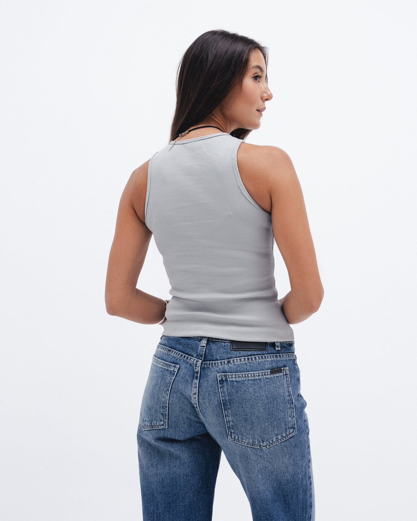Grey Ribbed Crewneck Top