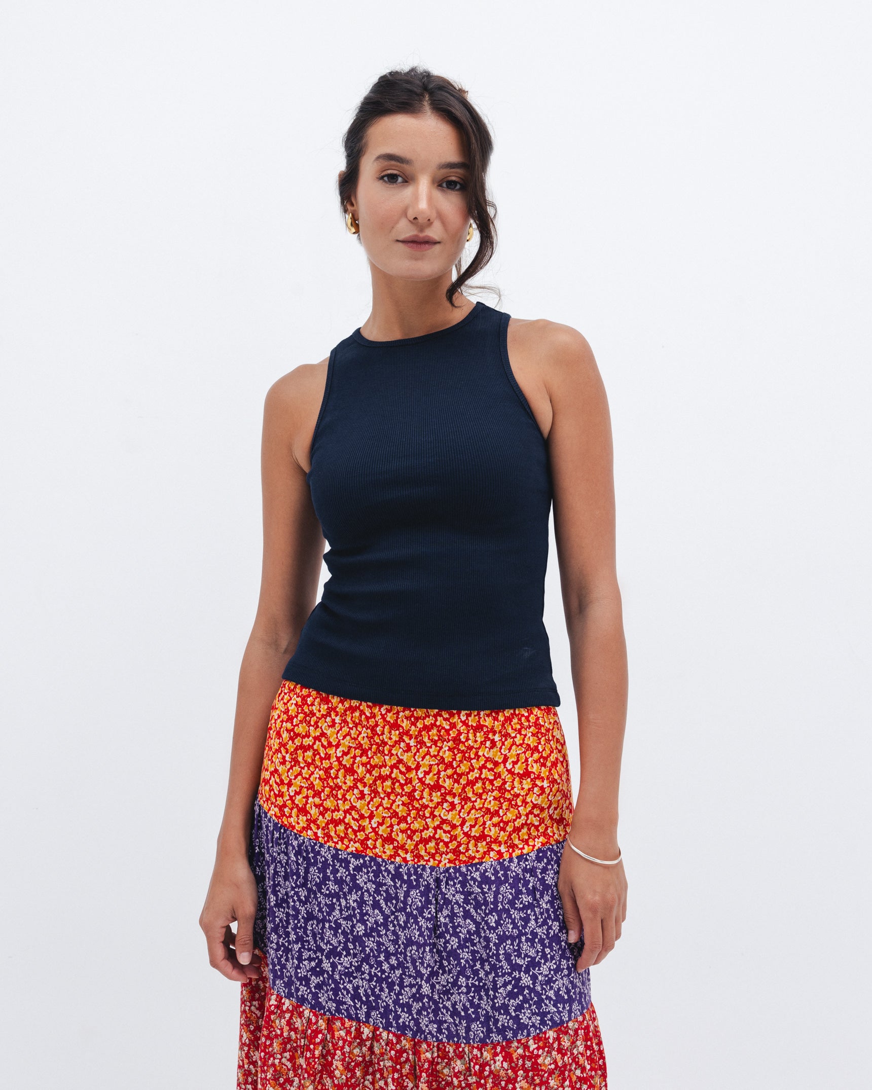 Dark Blue Ribbed Crewneck Top - Chocka