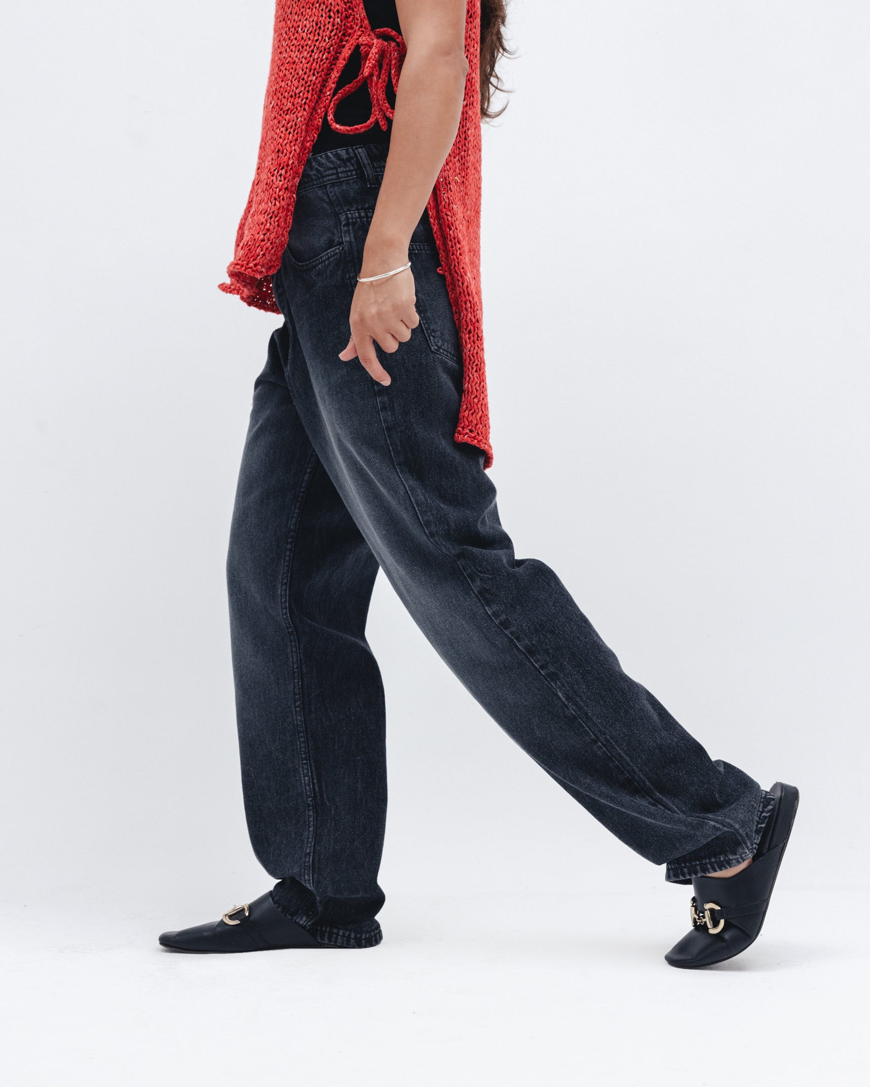 Women's grey jeans on model, Chocka Egypt