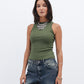 Olive Ribbed Crewneck Top