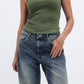 Olive Ribbed Crewneck Top