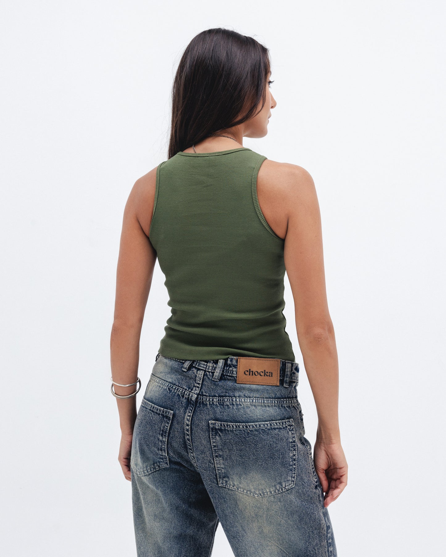 Olive Ribbed Crewneck Top