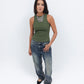 Olive Ribbed Crewneck Top