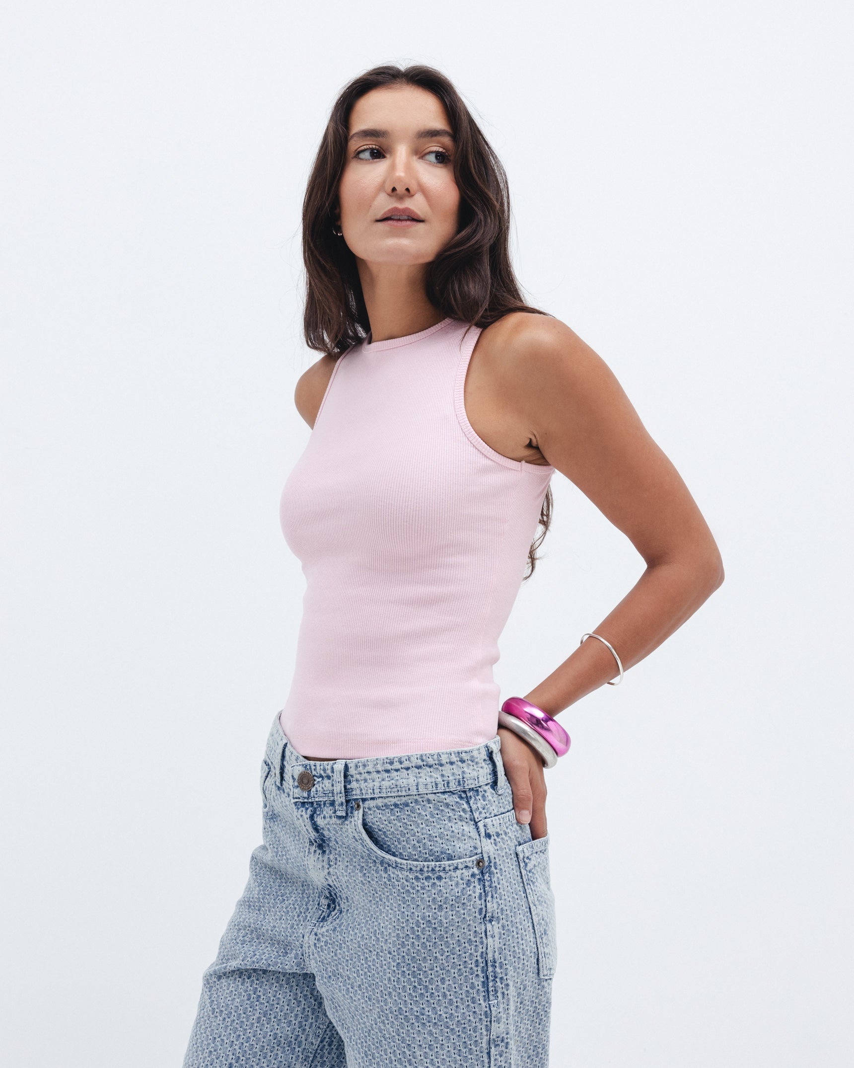 Baby Pink Ribbed Crewneck Top Chocka