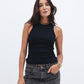 Black Ribbed Crewneck Top