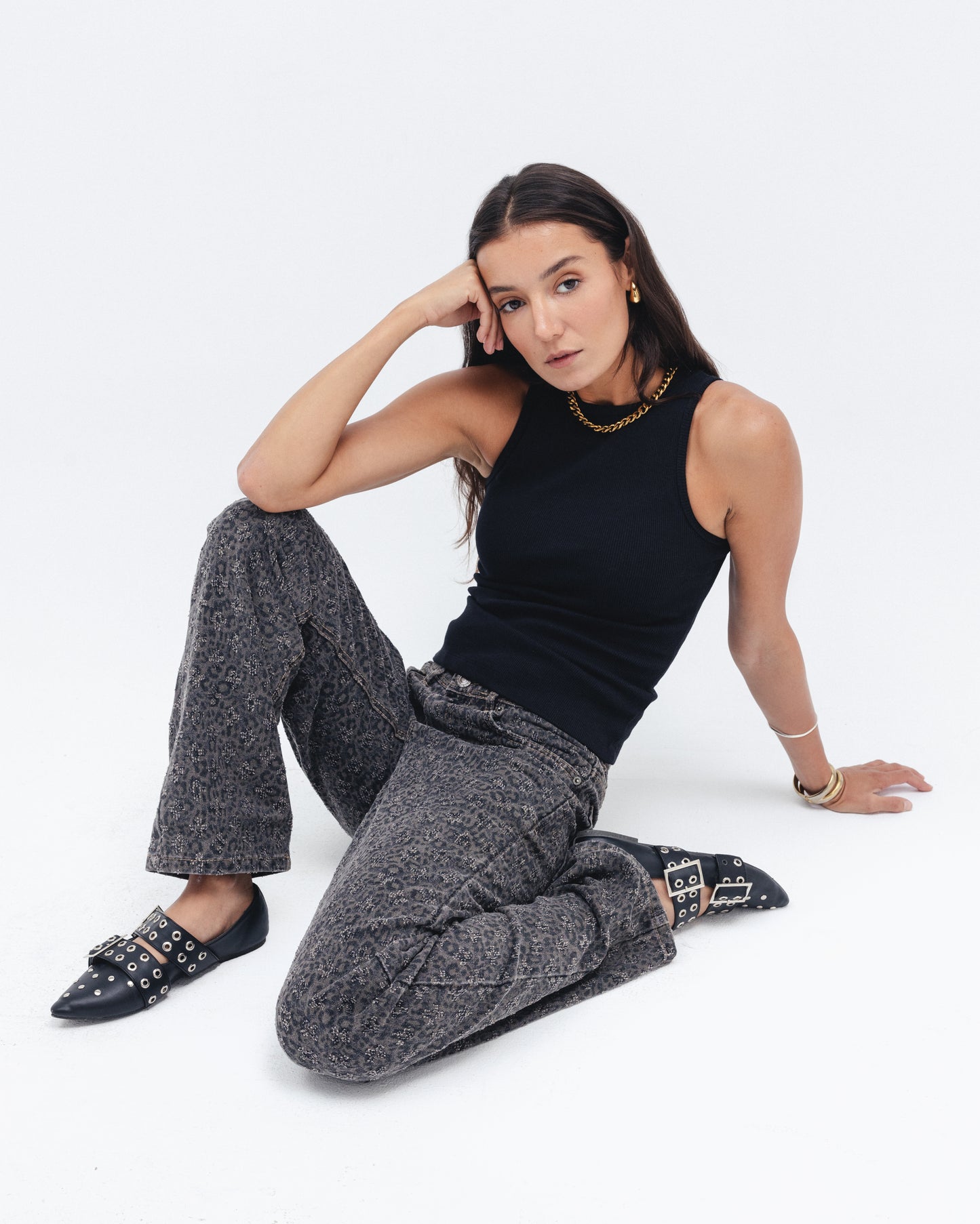 Black Ribbed Crewneck Top