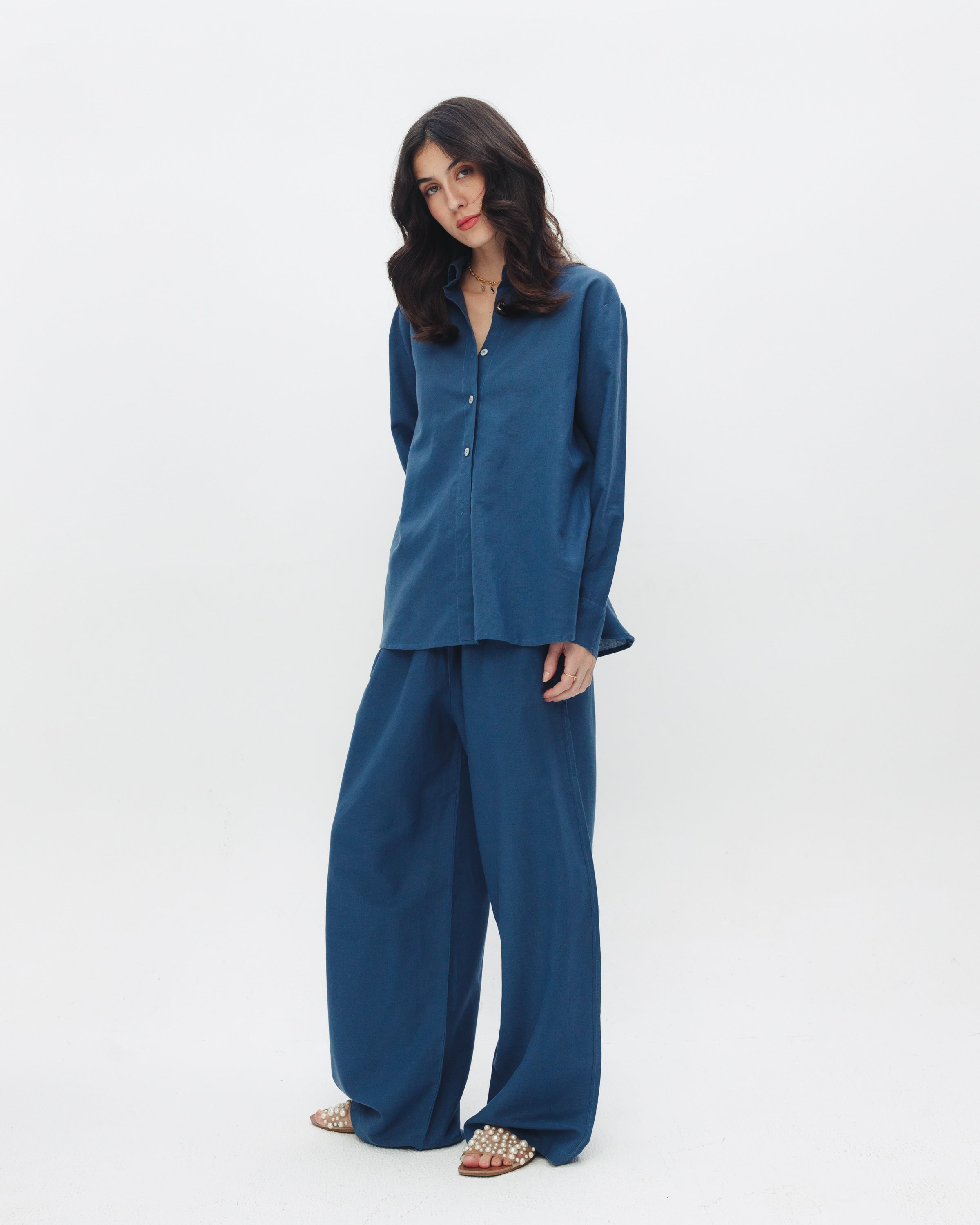 Women's blue linen shirt - Chocka Egypt