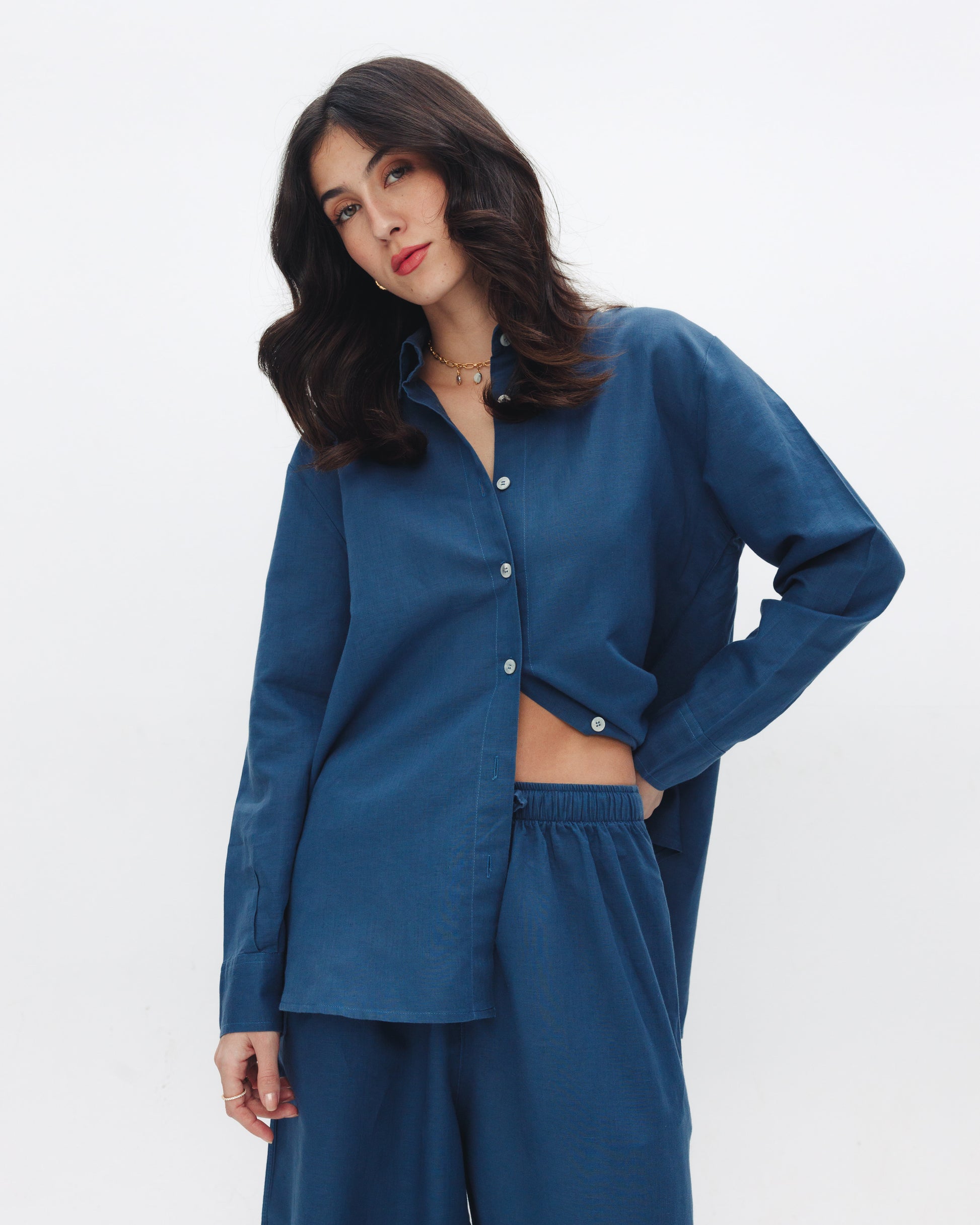 Chocka women's blue linen pants, breathable everyday style