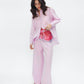 Model wearing women's lilac linen pants from Chocka Egypt
