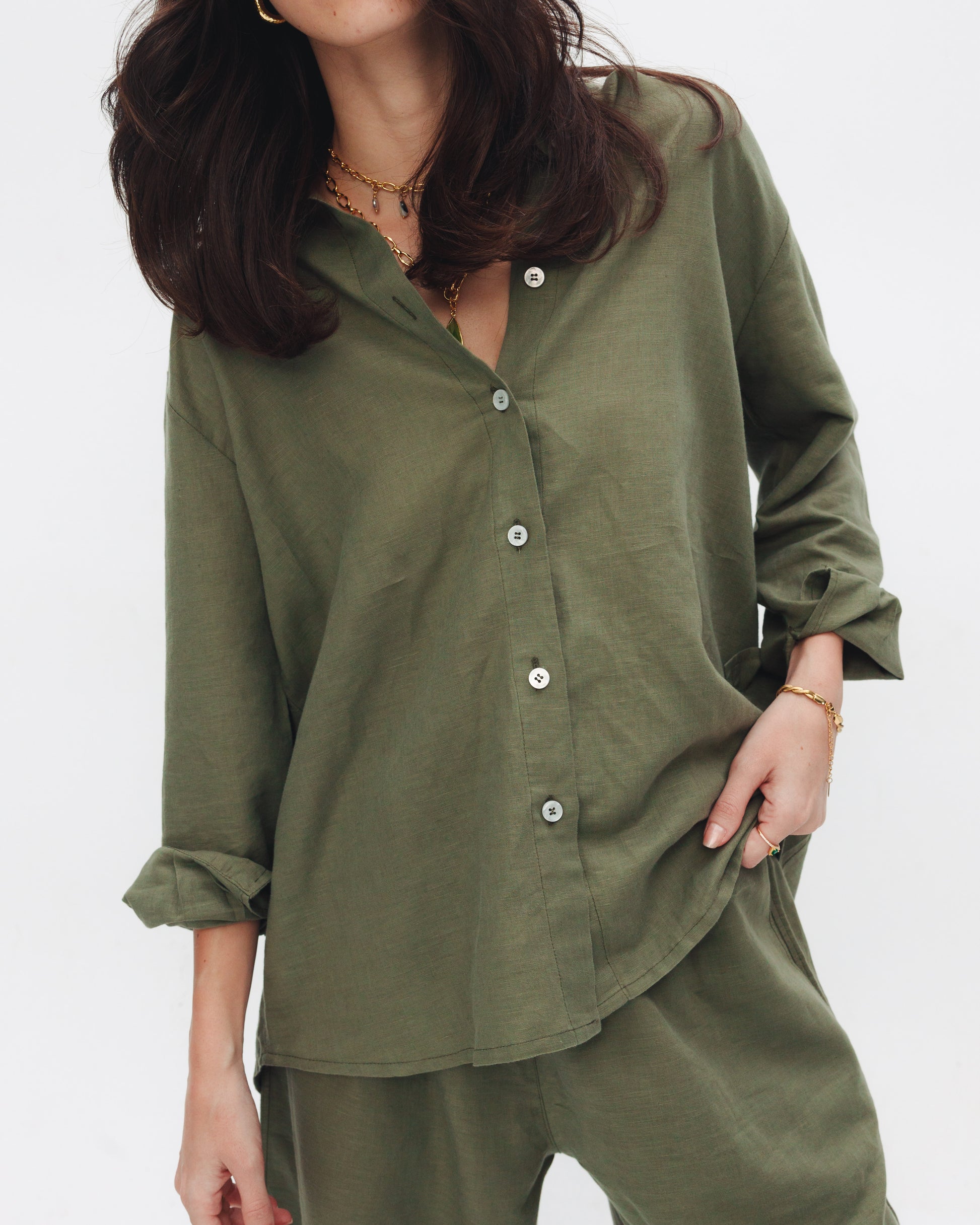 Women's olive linen shirt - Chocka Egypt