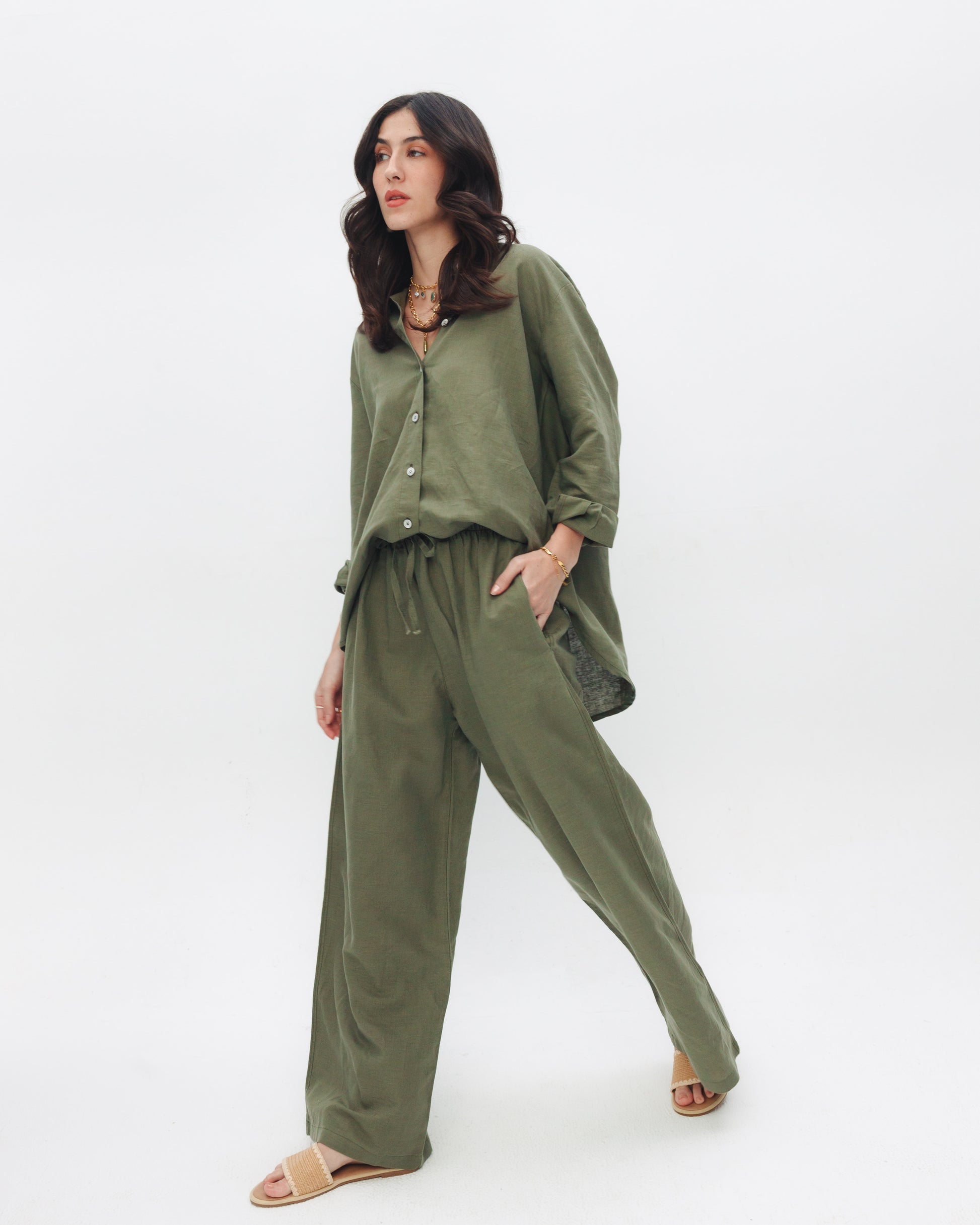 Women's olive linen pants - Chocka Egypt