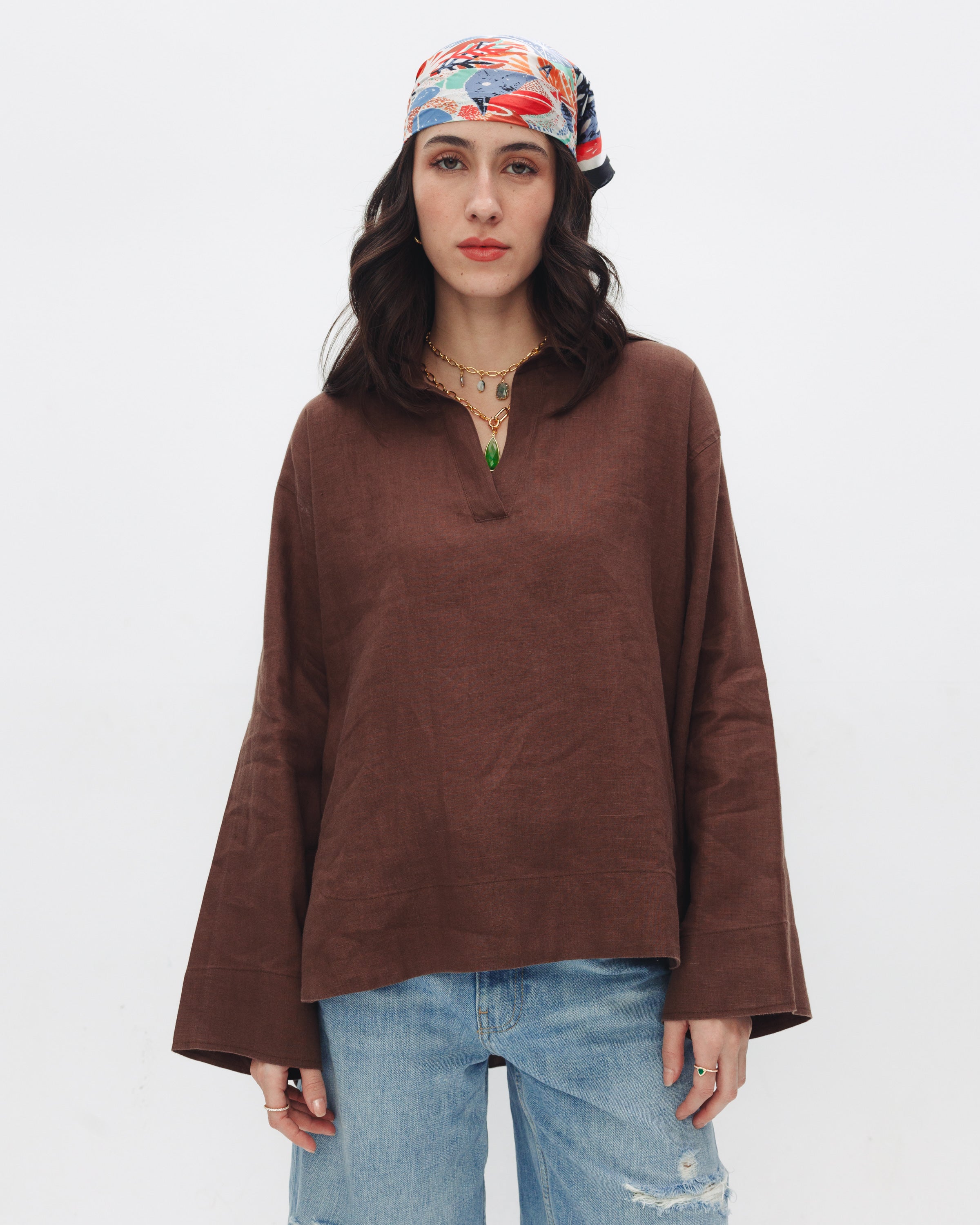 Women's brown linen blouse available online at Chocka Egypt