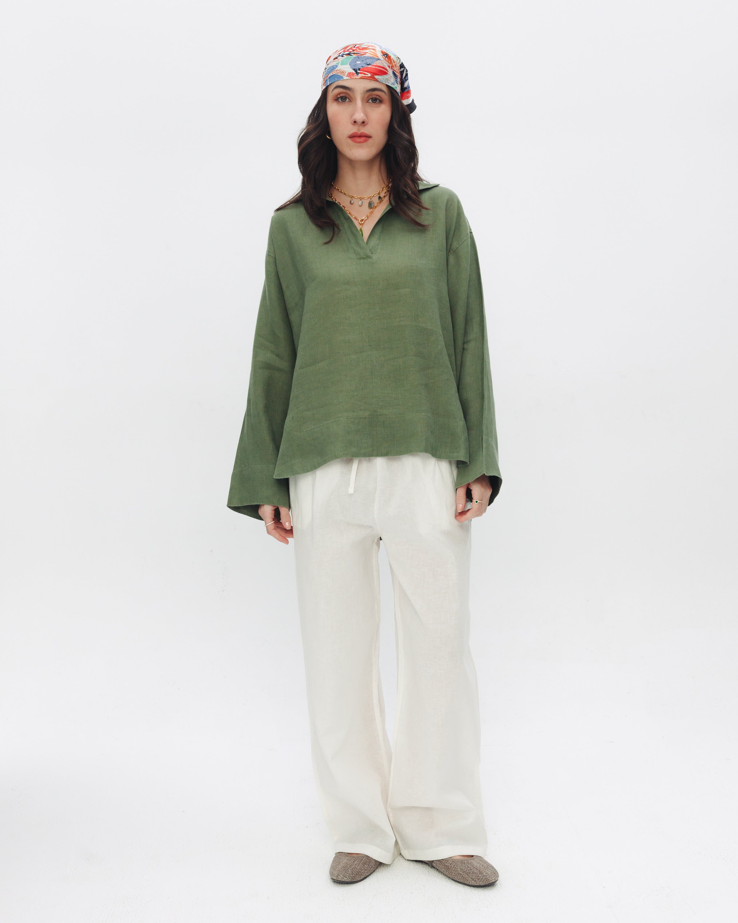 Women's olive linen blouse - Chocka Egypt