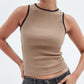 Camel Contrast Trim Crewneck Top Basic