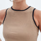Camel Contrast Trim Crewneck Top Basic